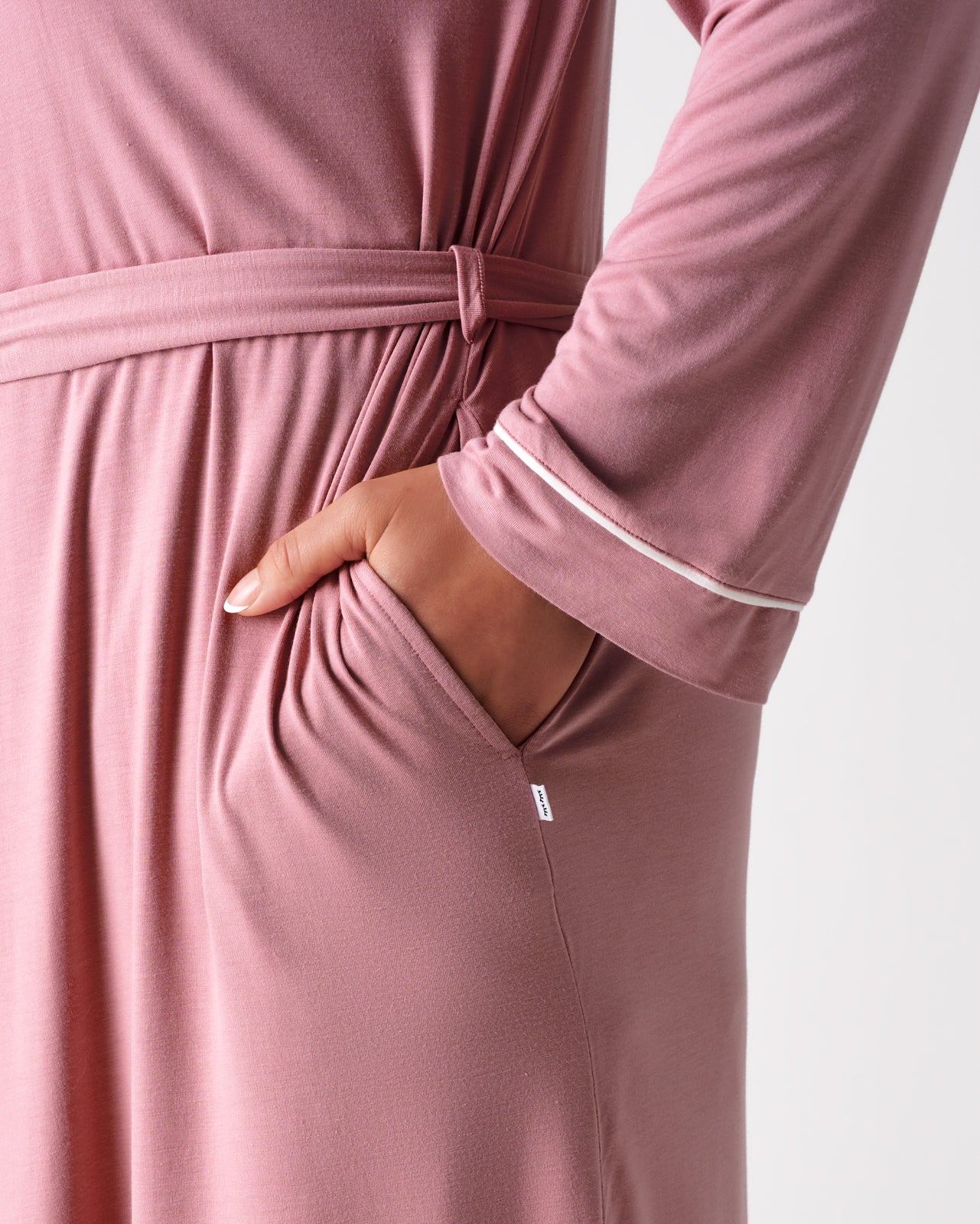 Close up of the pocket detail on the Rosewood Women's Robe