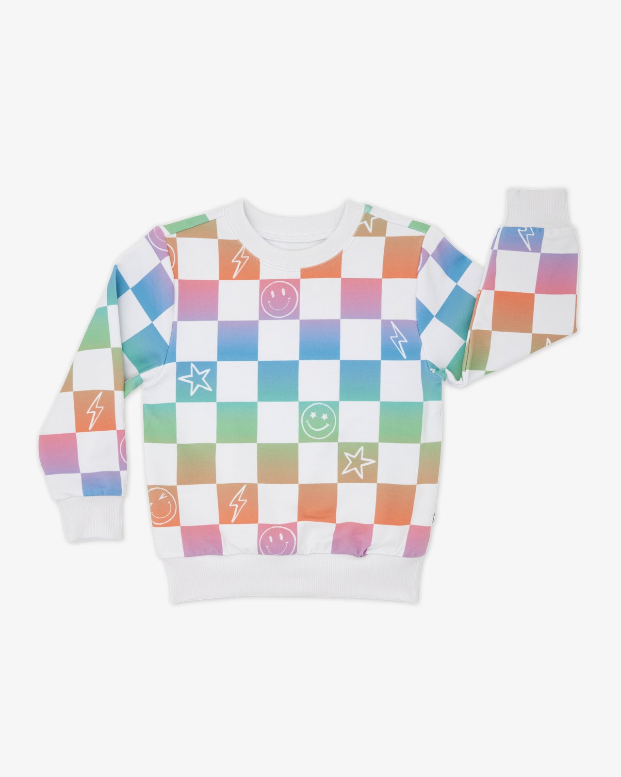 Flat lay of the Ombre Cheery Checks Crewneck Sweatshirt