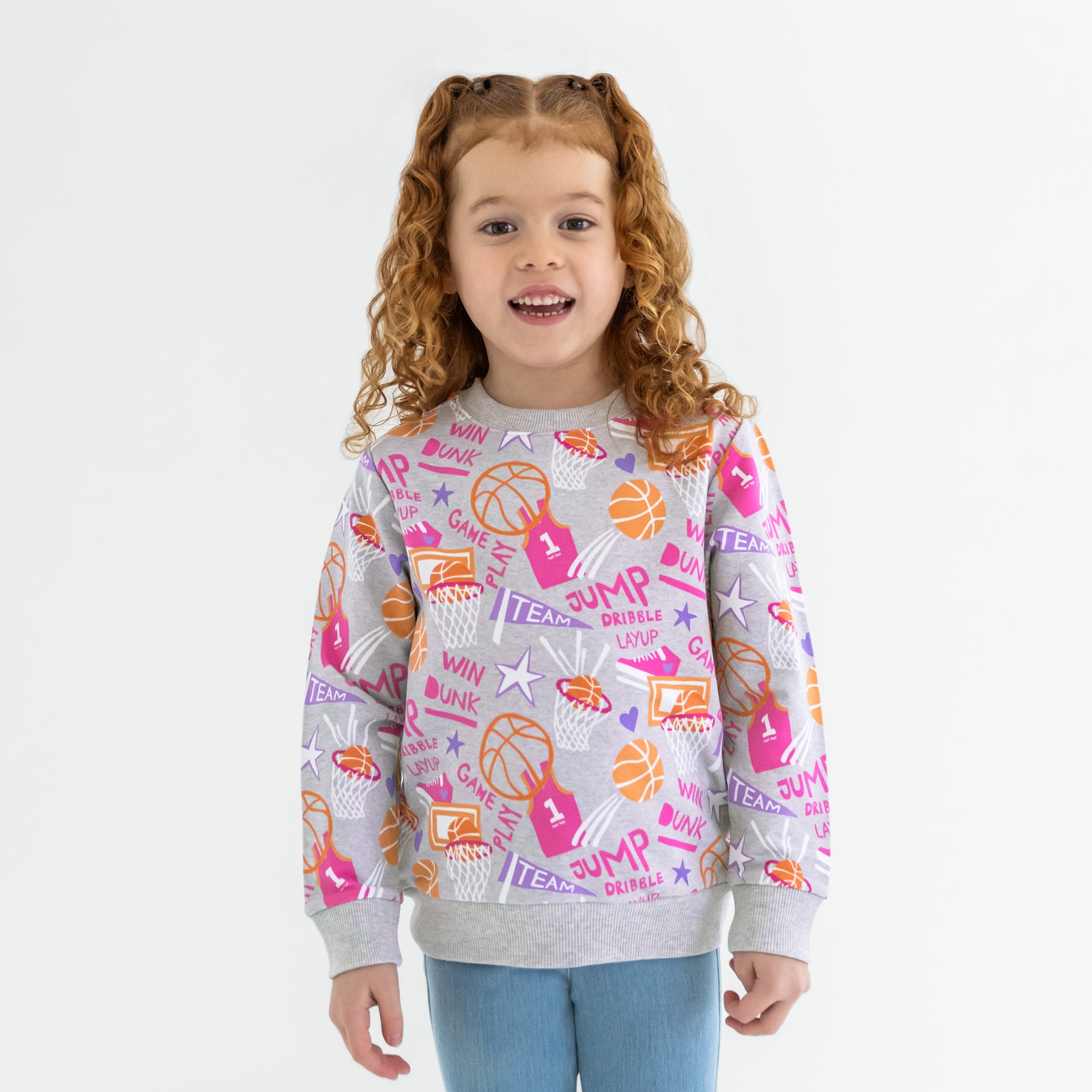 Child wearing the Pink Slam Dunk Crewneck Sweatshirt