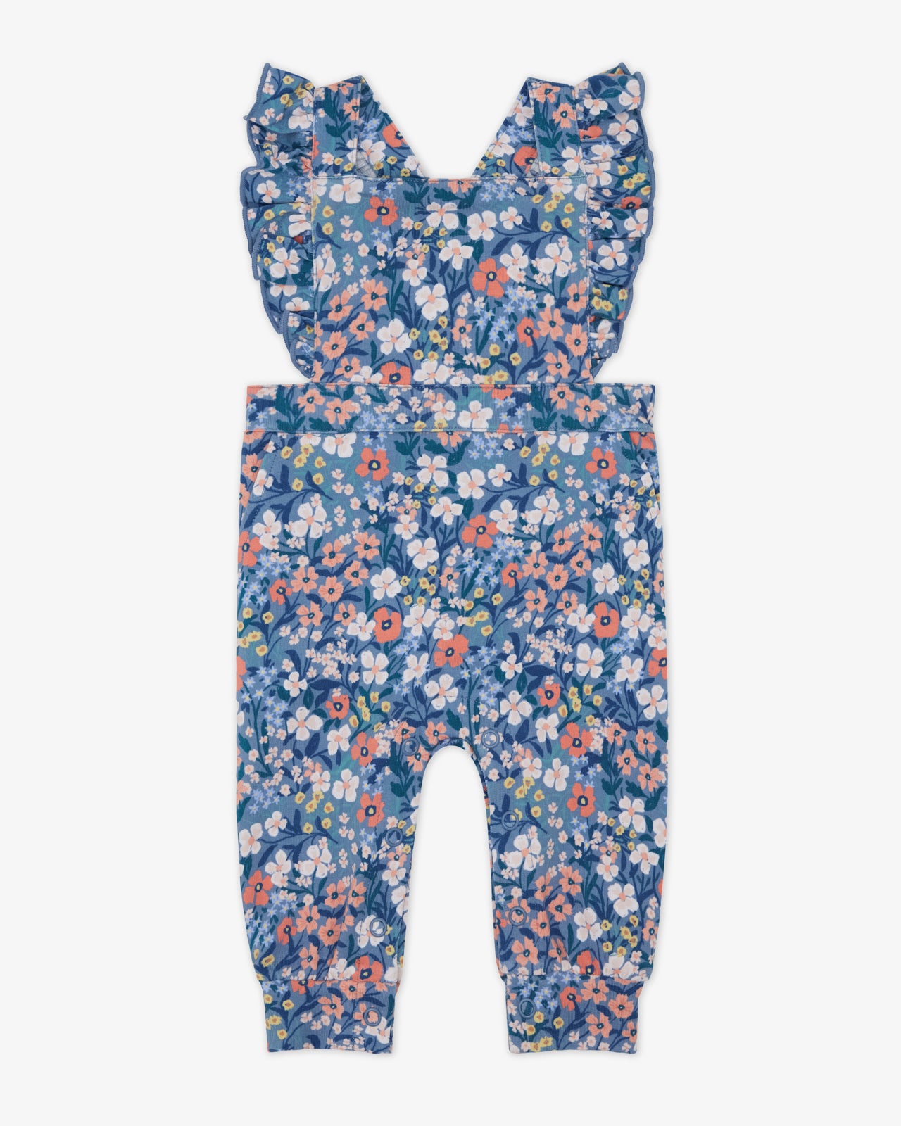 Flat lay of the Petite Petals Ruffle Overall