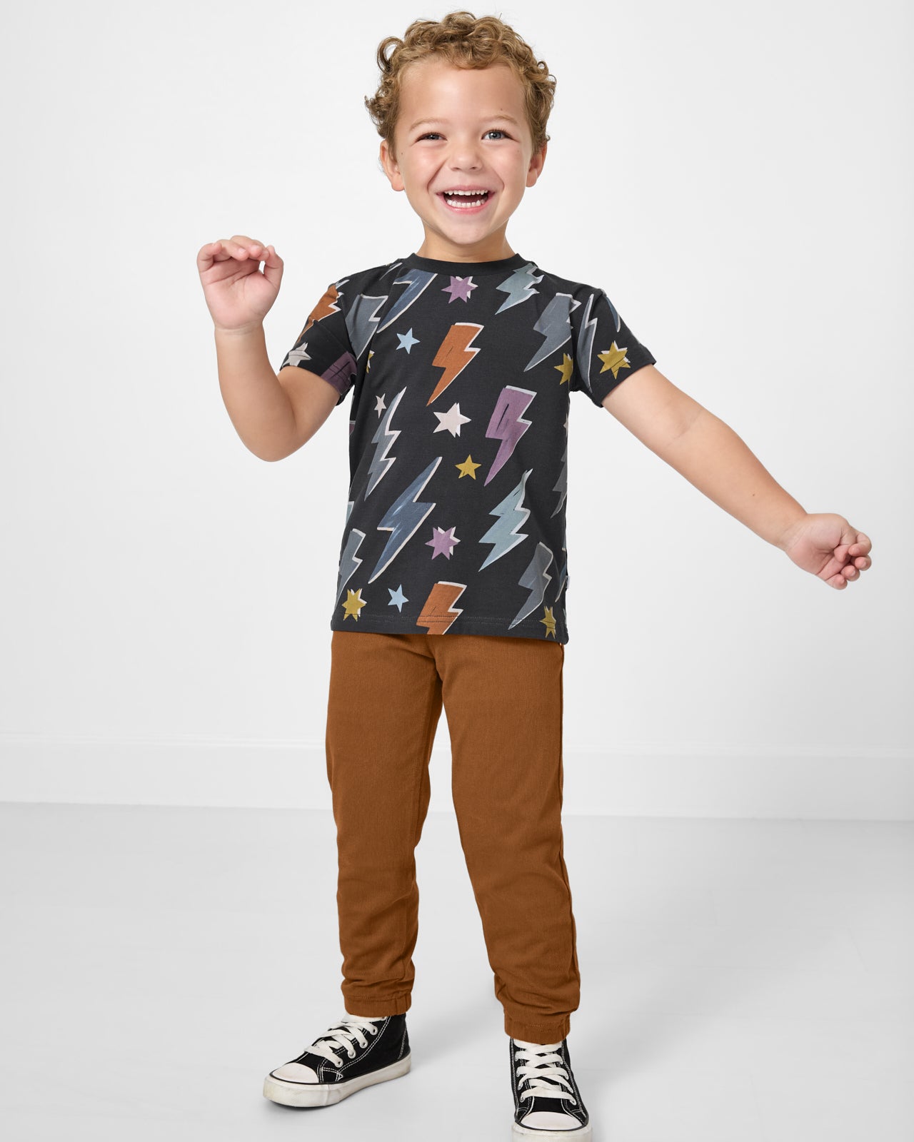 Standing boy wearing the Rad Bolts Relaxed Tee