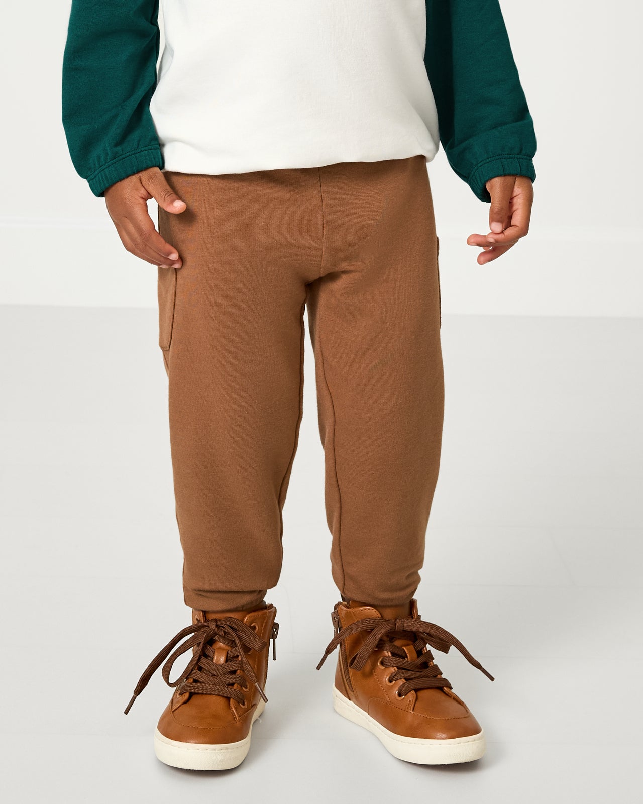 Boy wearing the Caramel Cinched Jogger