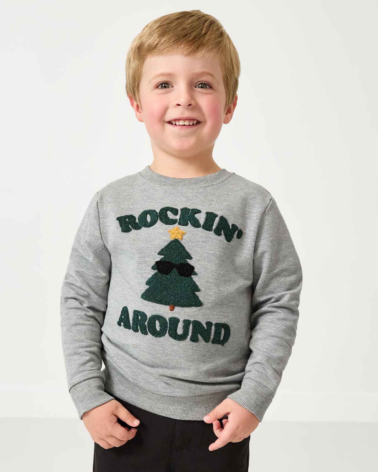 Boy wearing the Rockin' Around Crewneck Sweatshirt