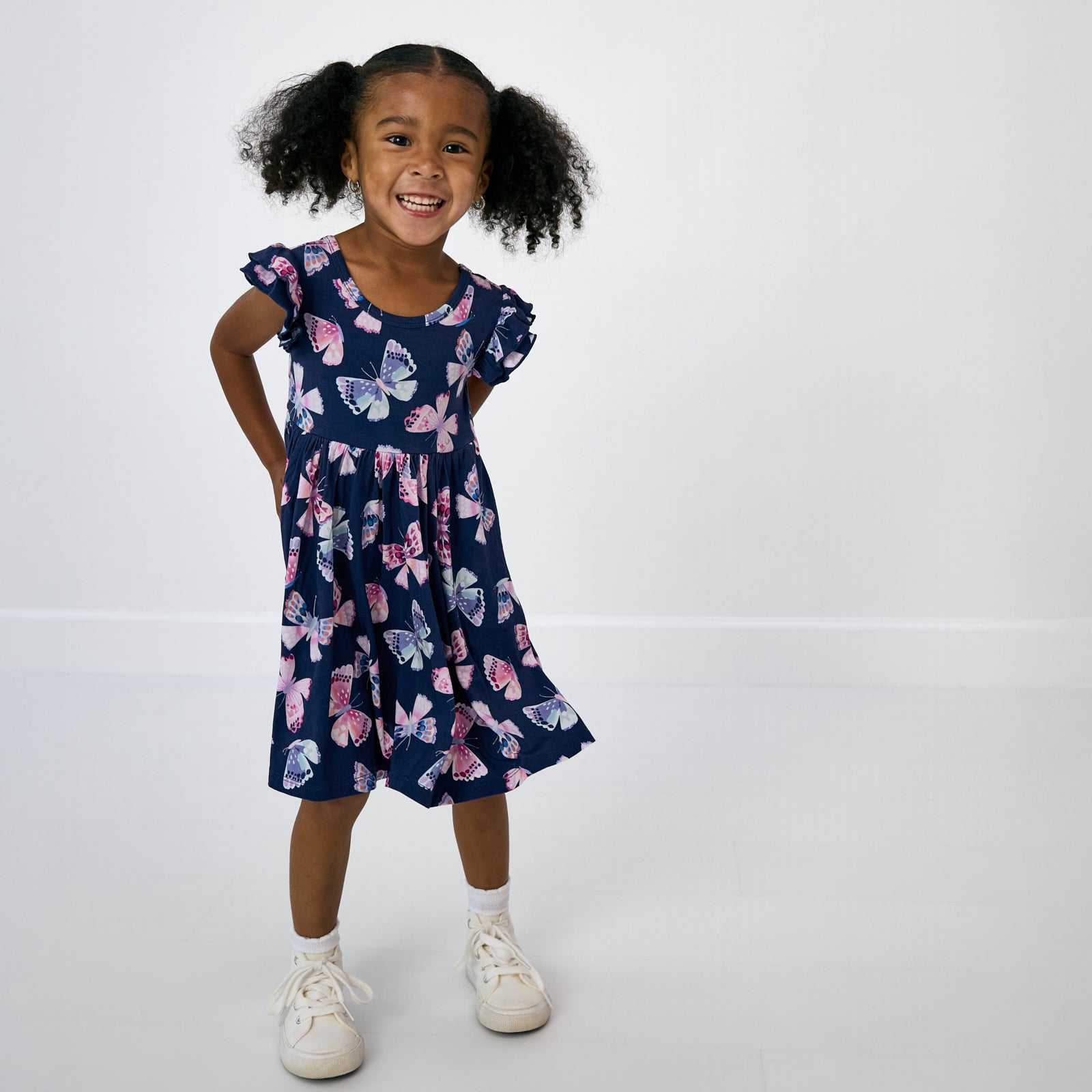 Alternate girl wearing the Royal Butterflies Flutter Twirl Dress