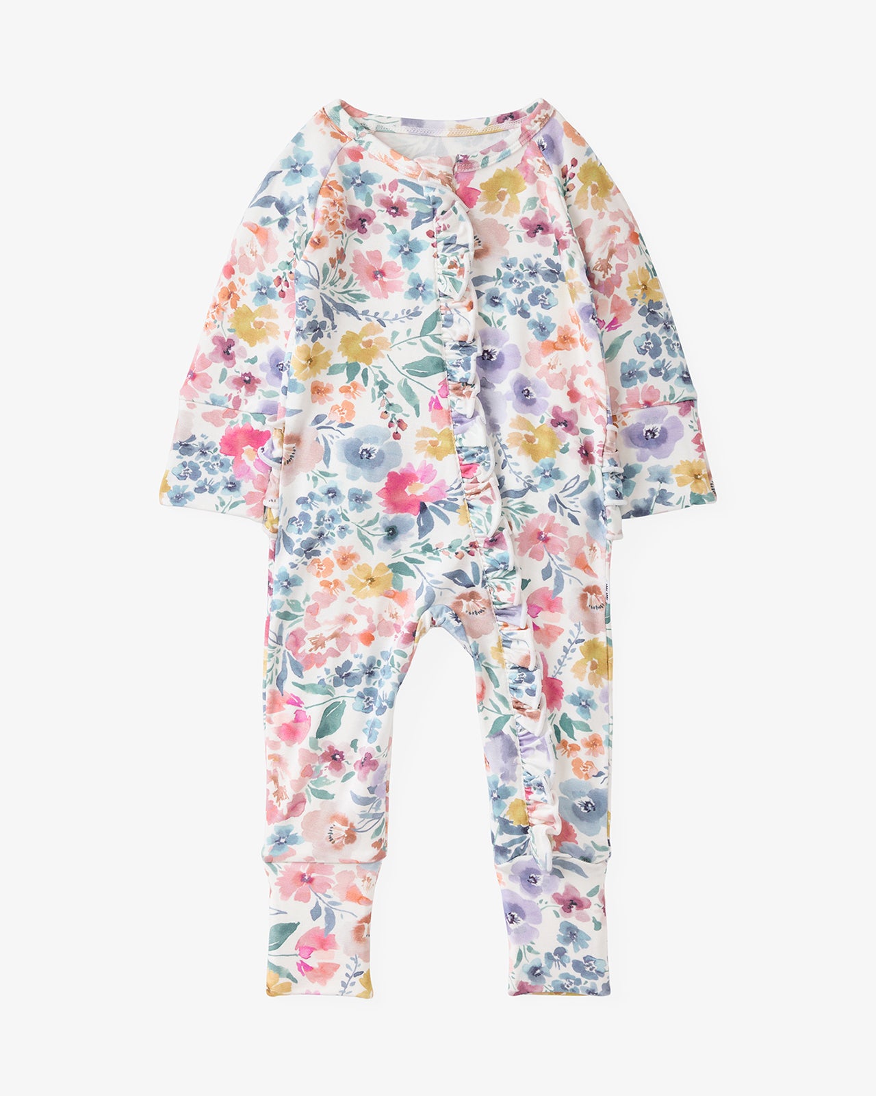 Flat lay of the Tiny Blooms Ruffle Zippy