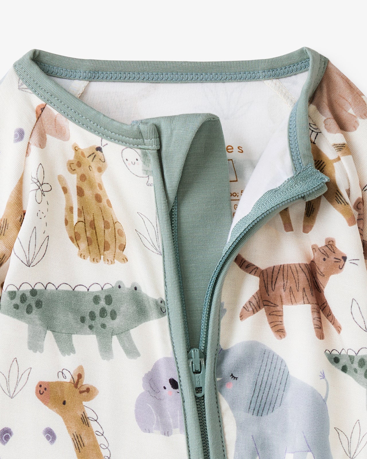 Close up of the zipper detail on the Sweet Safari Zippy