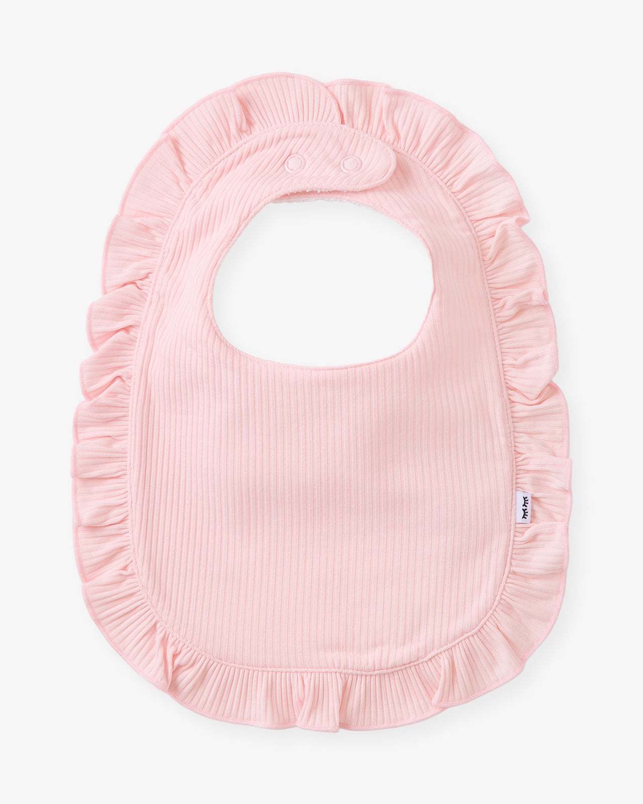 Flat lay of the Prima Pink Ribbed Ruffle Bib
