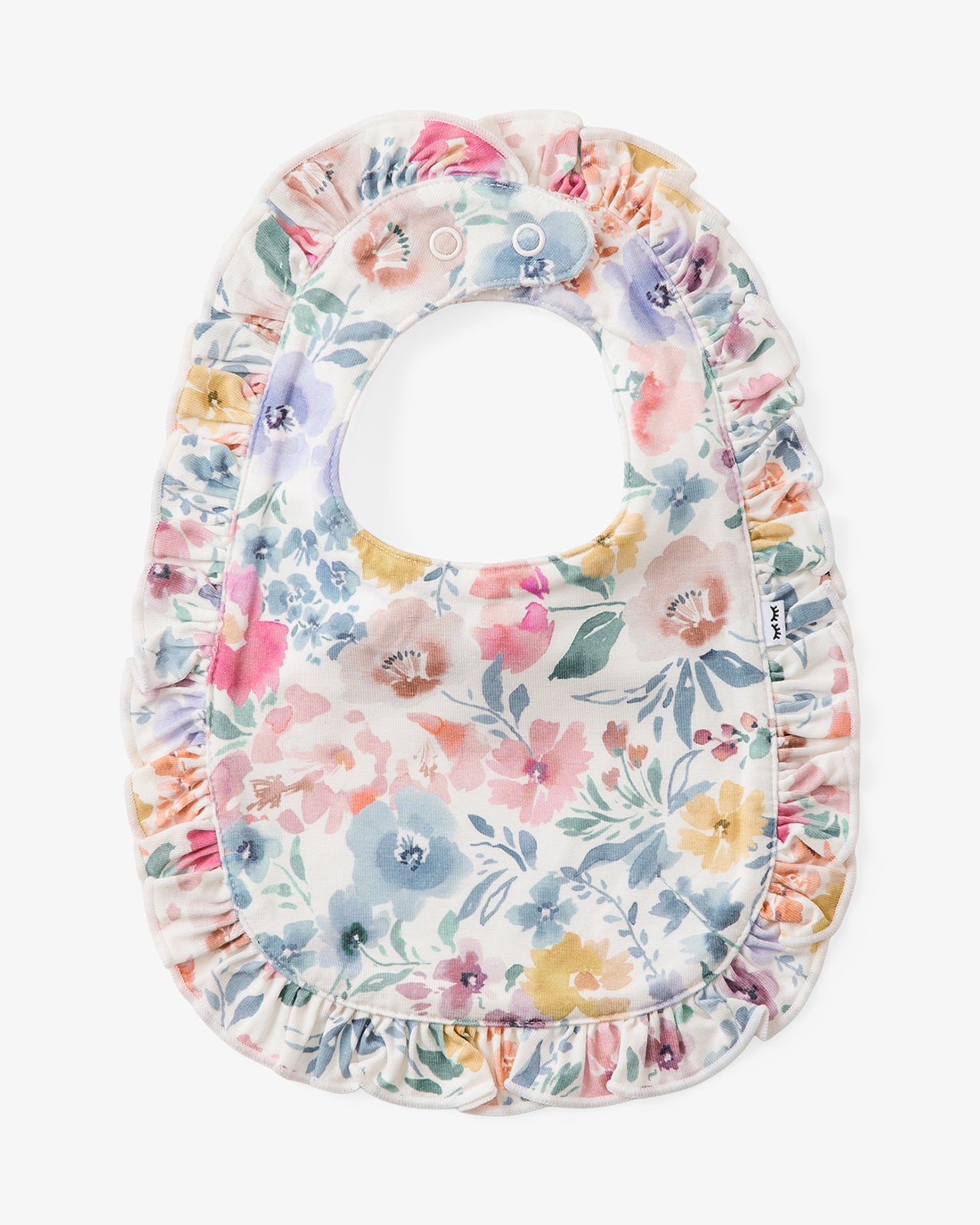 Flat lay of the Tiny Blooms Ruffle Bib