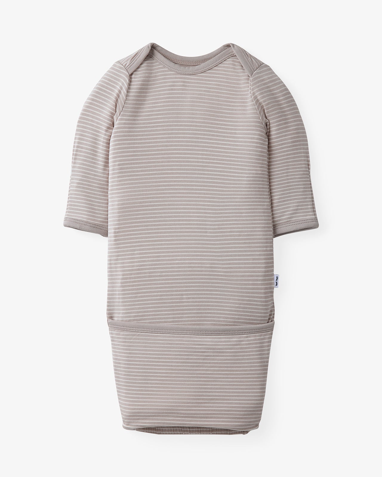 Flat lay of the Dove Gray Stripe Infant Gown