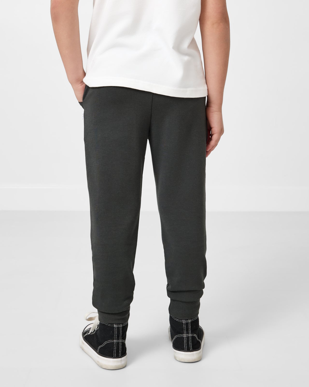 Back view of boy wearing the Shadow Gray Jogger