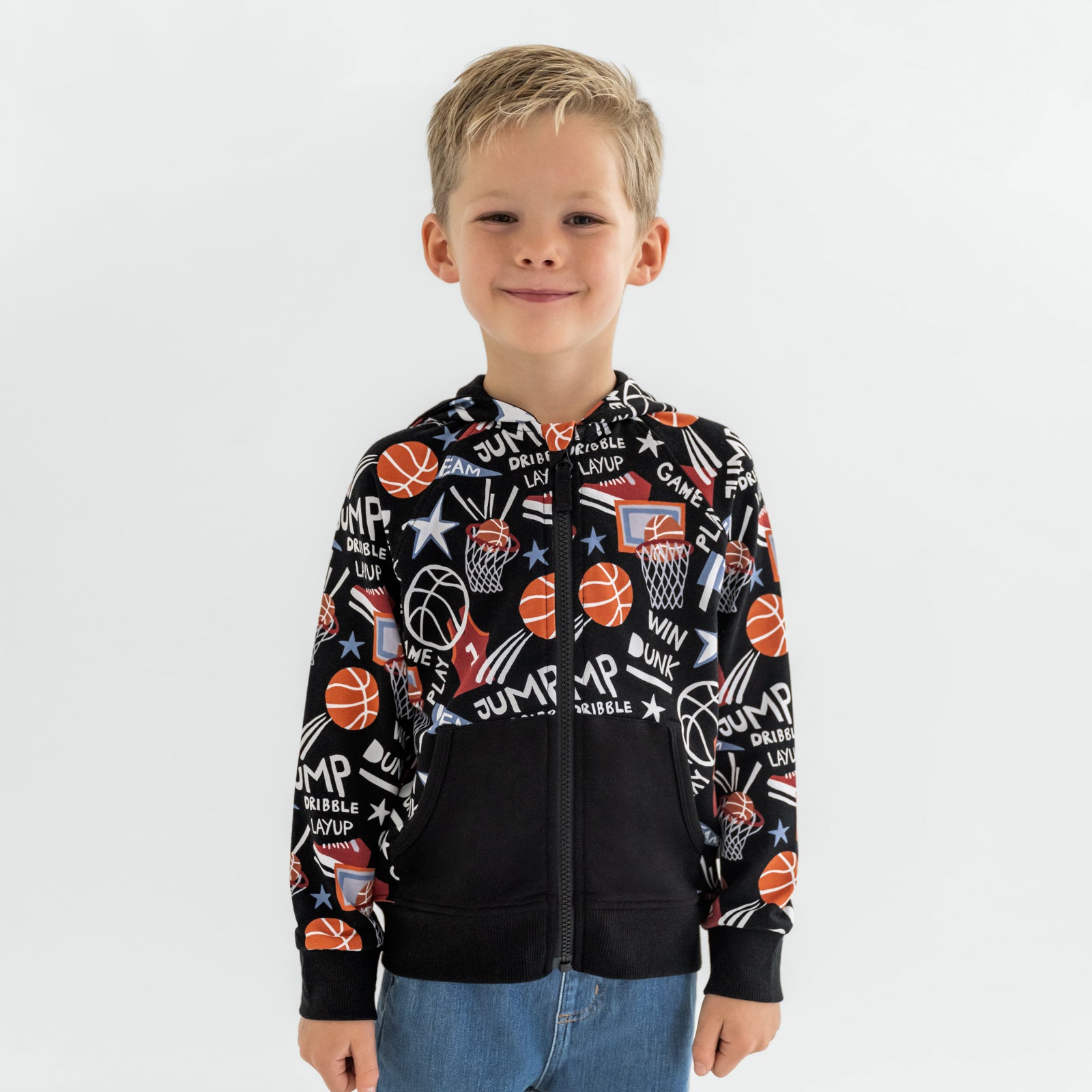 Alternate of child wearing the black slam dunk bamboo zip up hoodie