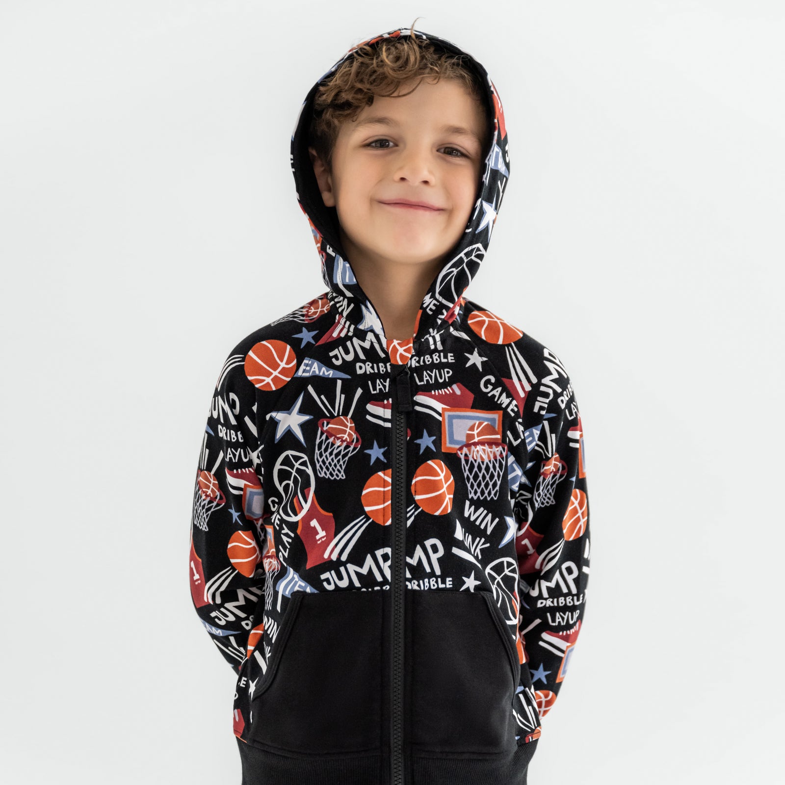 Child wearing the Black Slam Dunk zip hoodie