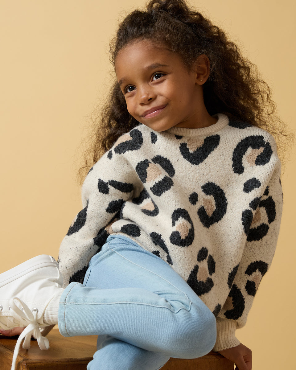 Snowy Leopard Drop Shoulder Sweater