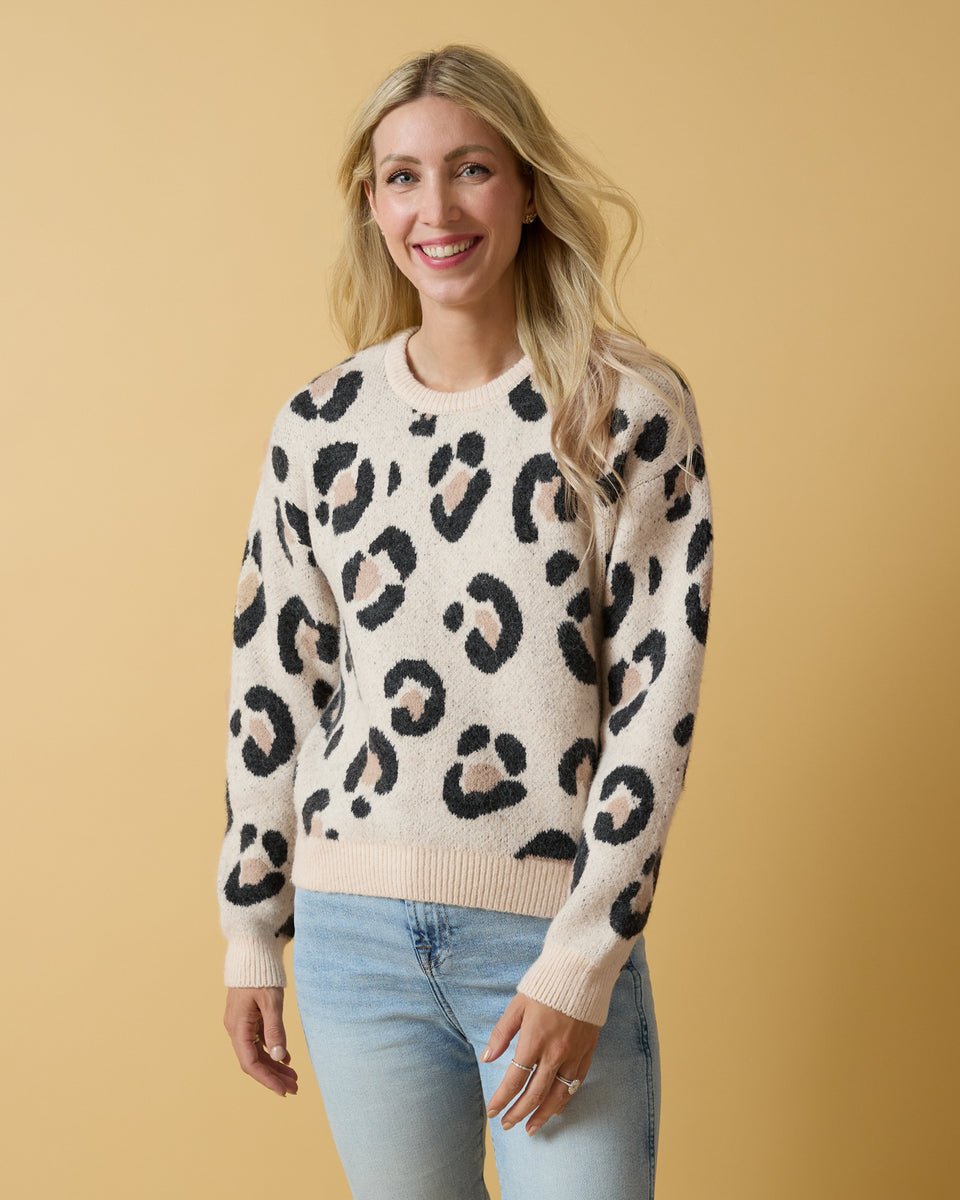 HZSONNE Women's Leopard Patchwork Sweater – Chunky Knit, Lantern Sleeves, Loose Fit