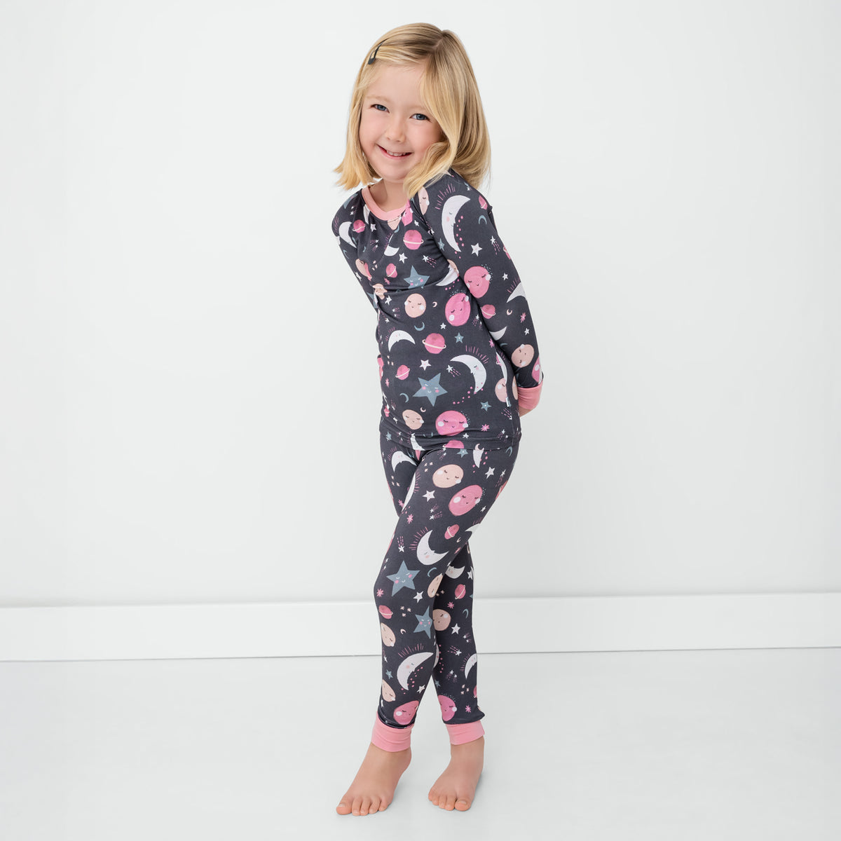 Pink To the Moon Back Two-Piece Pajama Set Little Sleepies