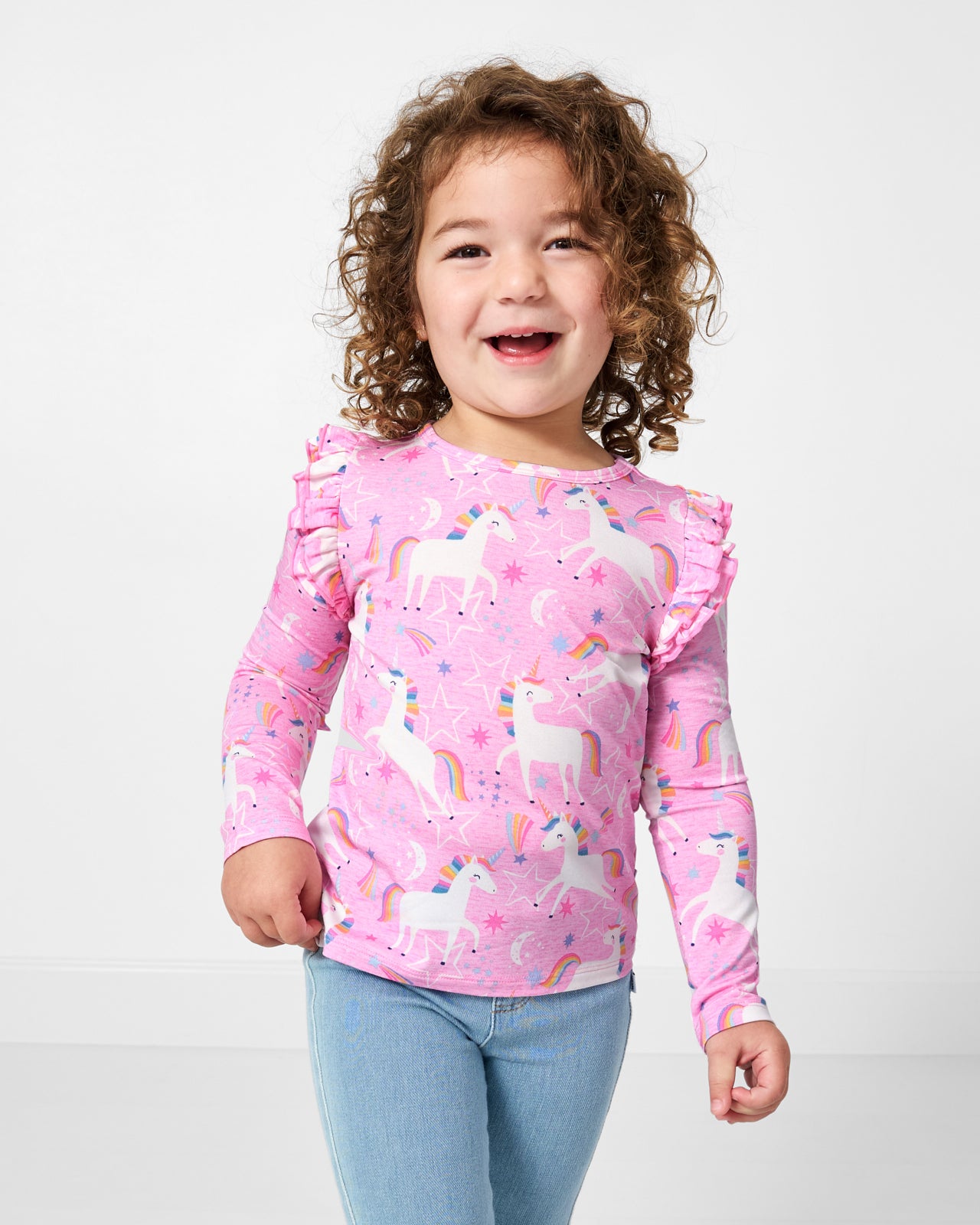 Girl wearing the Unicorn Dance Flutter Tee