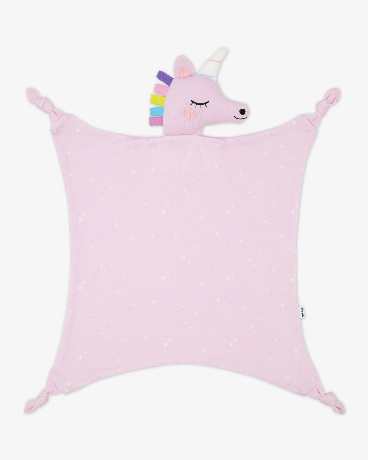 Flat lay of the Sienna the Unicorn Sleepyhead Lovey showing the full blanket