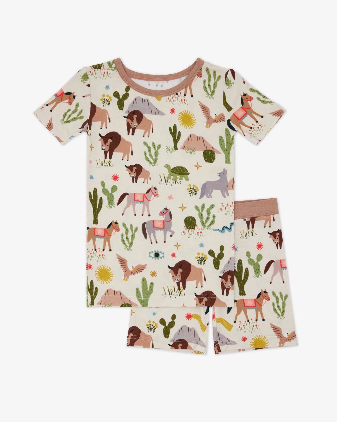 Flat lay of the Wild Frontier Two-Piece Short Sleeve & Shorts Pajama Set