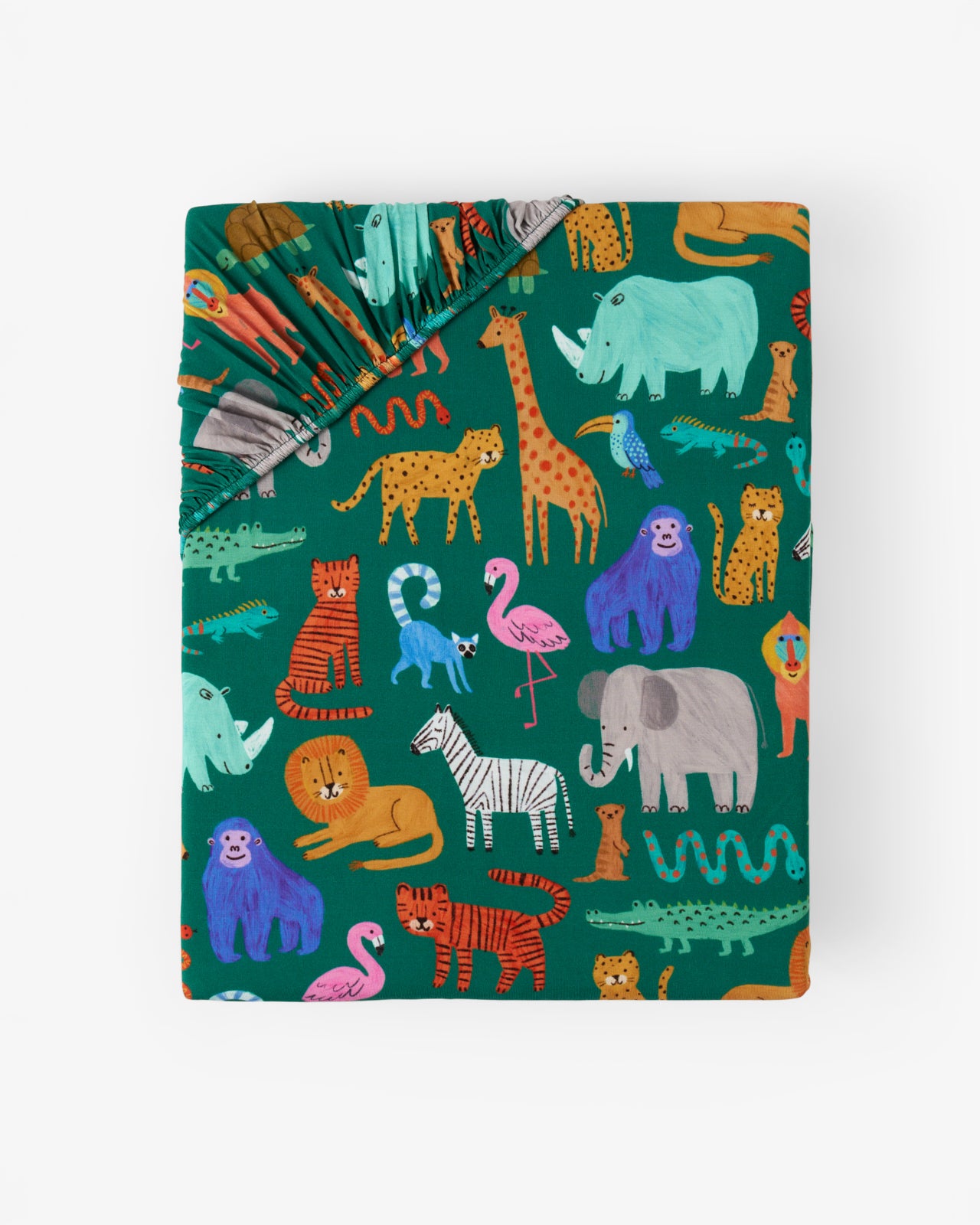 Flat lay of the Wild Zoo Fitted Crib Sheet