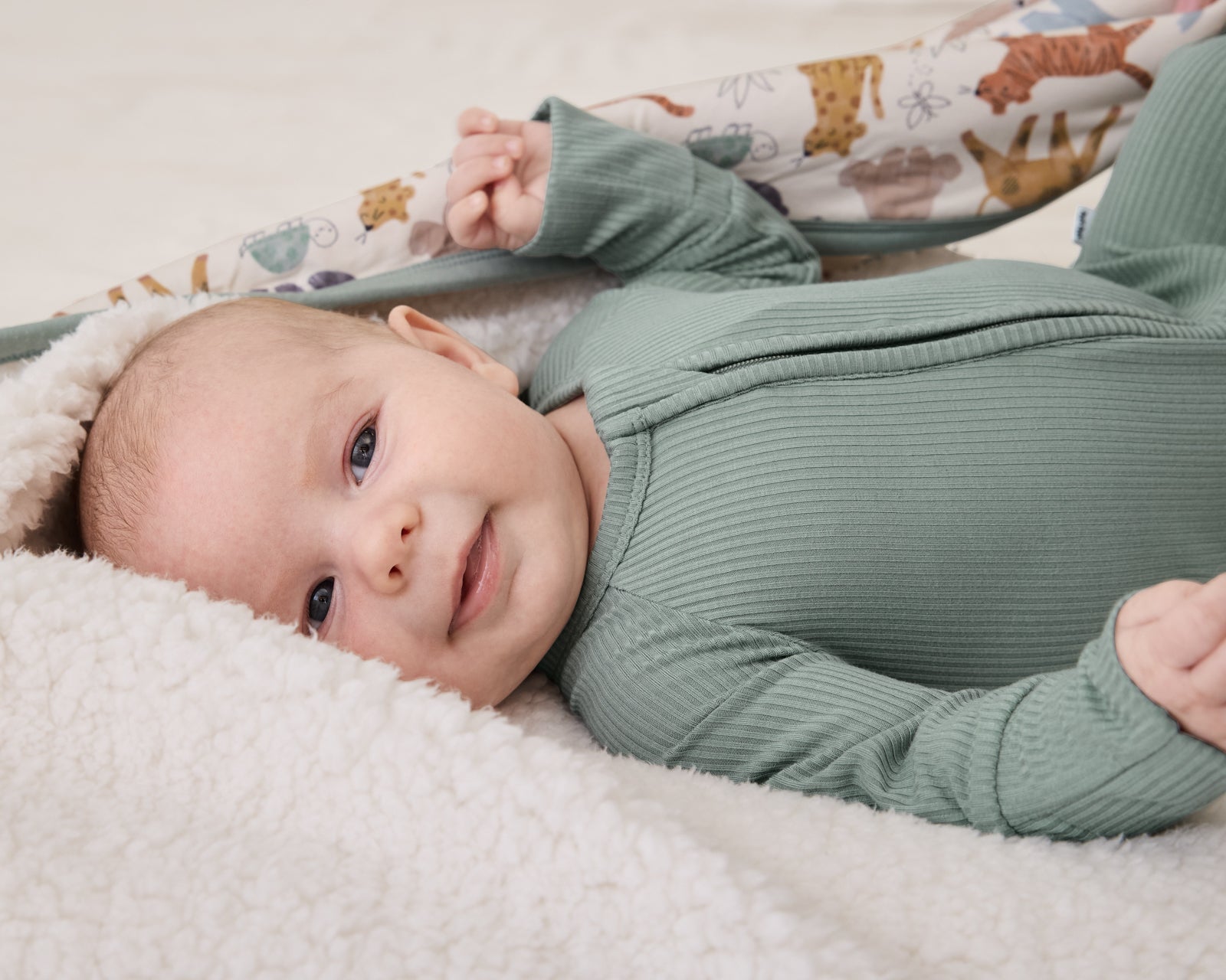 Newborn snuggled in the Sweet Safari Mini Cloud Blanket®