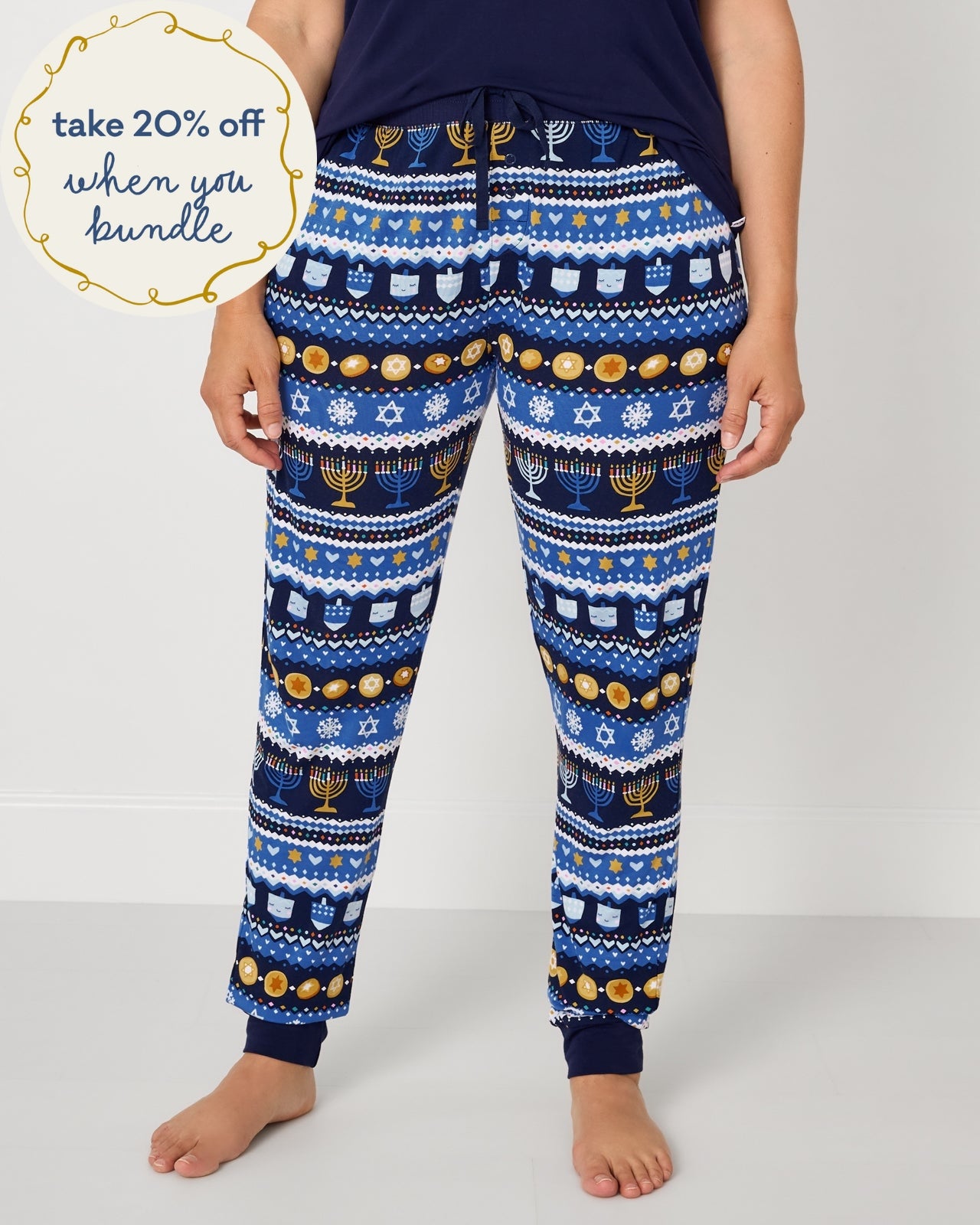 Woman wearing the Hanukkah Fair Isle Women's Pajama Pants
