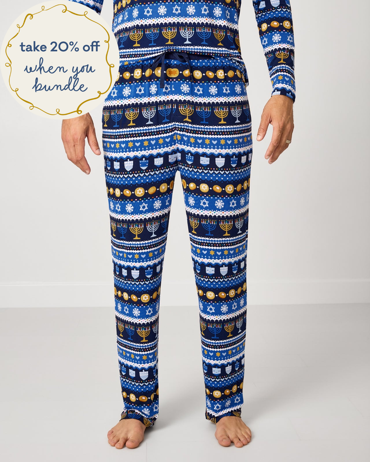 Man wearing the Hanukkah Fair Isle Men's Pajama Pants