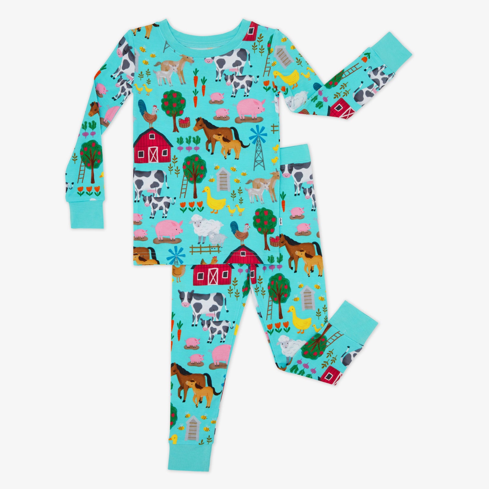 Flat lay of the Turquoise Farm Fam Two-Piece Pajama Set