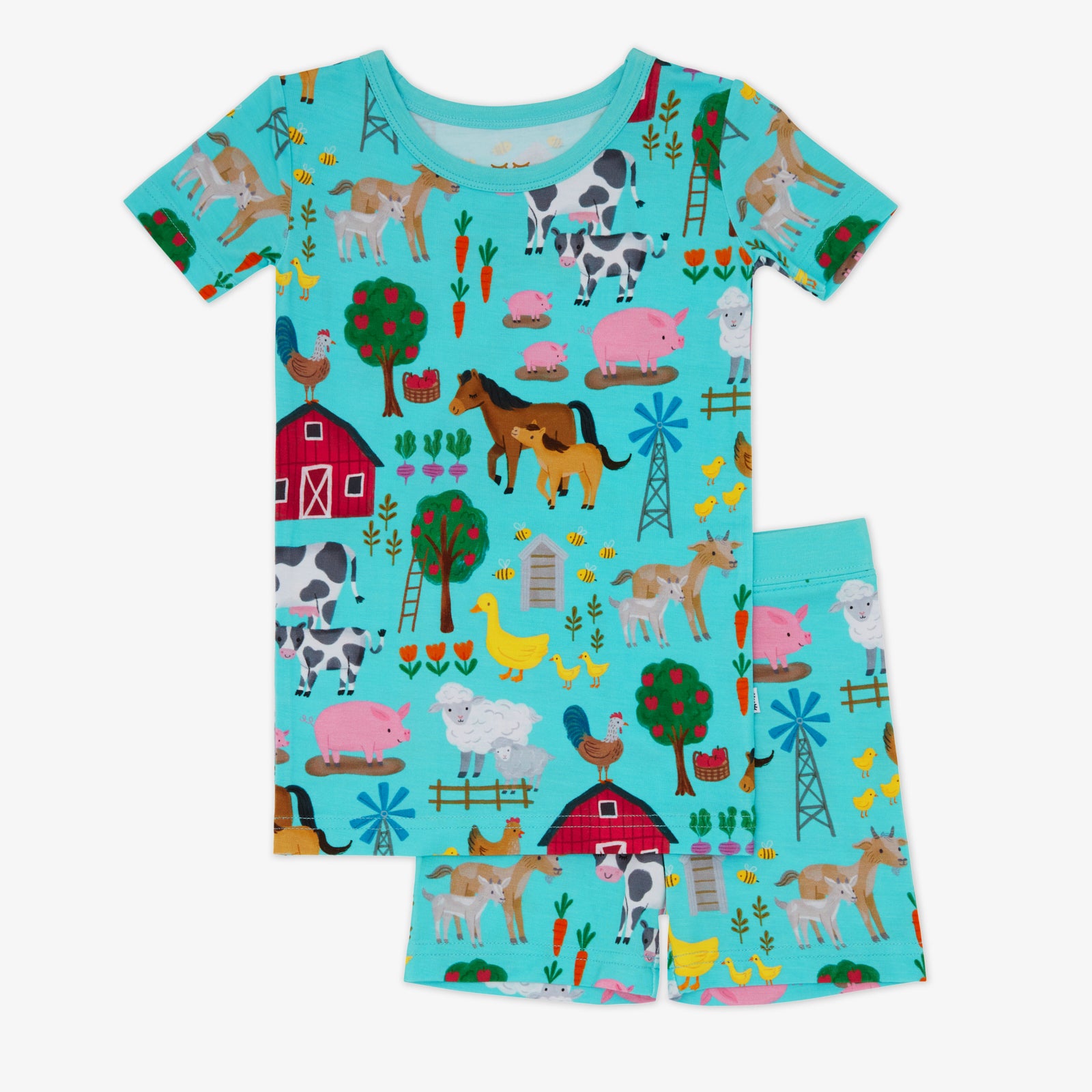 Flat lay of the Turquoise Farm Fam Two-Piece Short Sleeve & Shorts Pajama Set