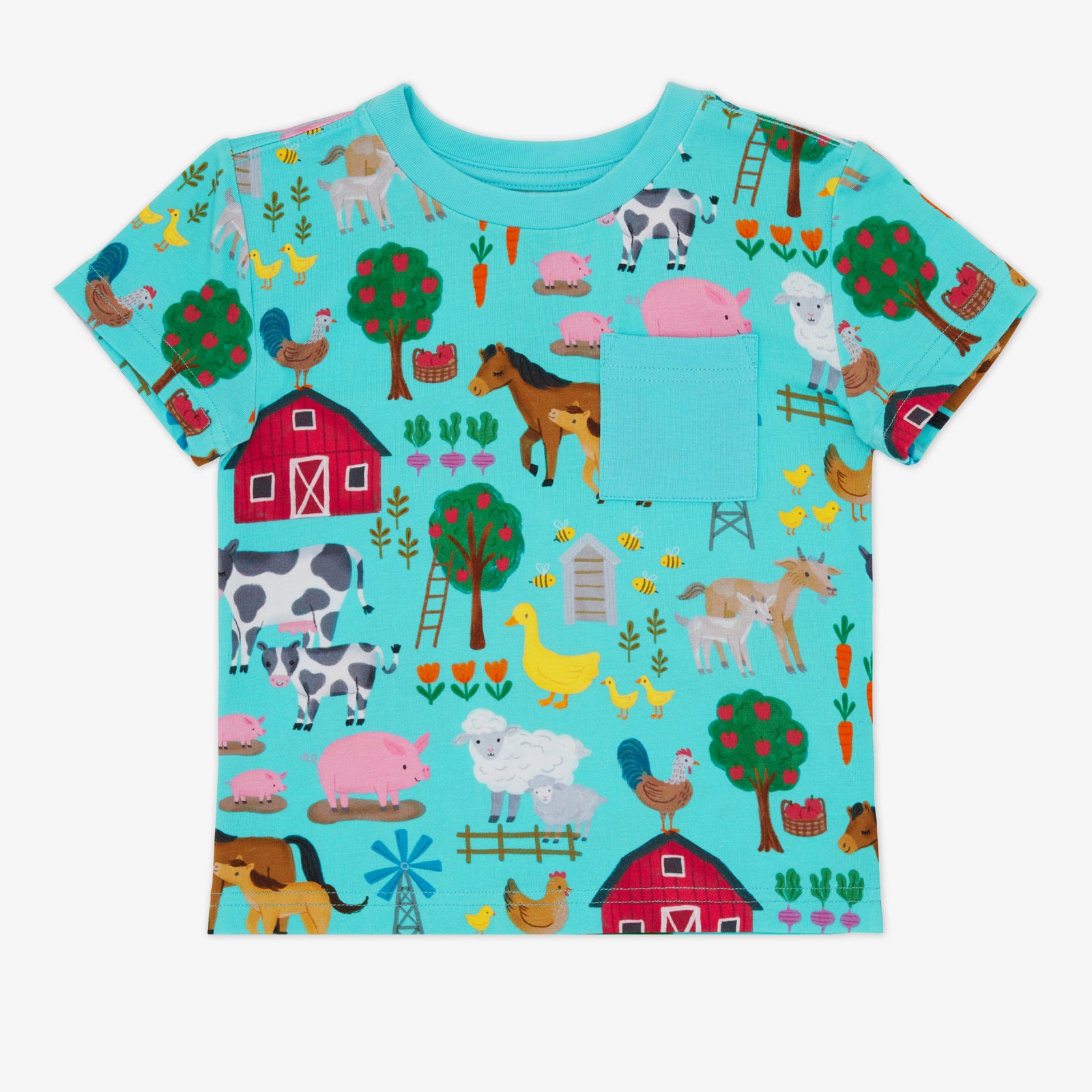 Flat lay of the Turquoise Farm Fam Relaxed Pocket Tee