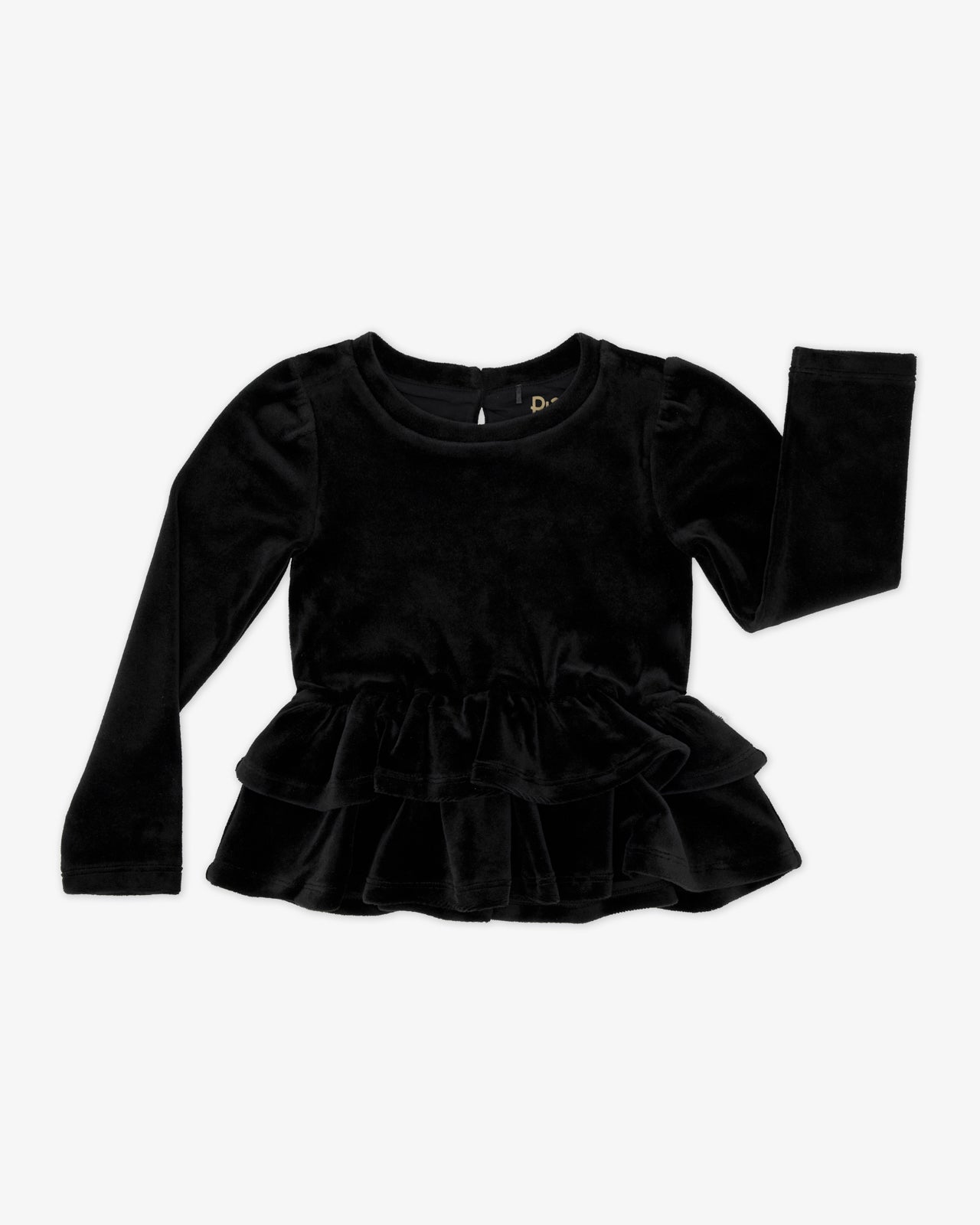 Flat lay of the Black Velvet Tiered Peplum Top