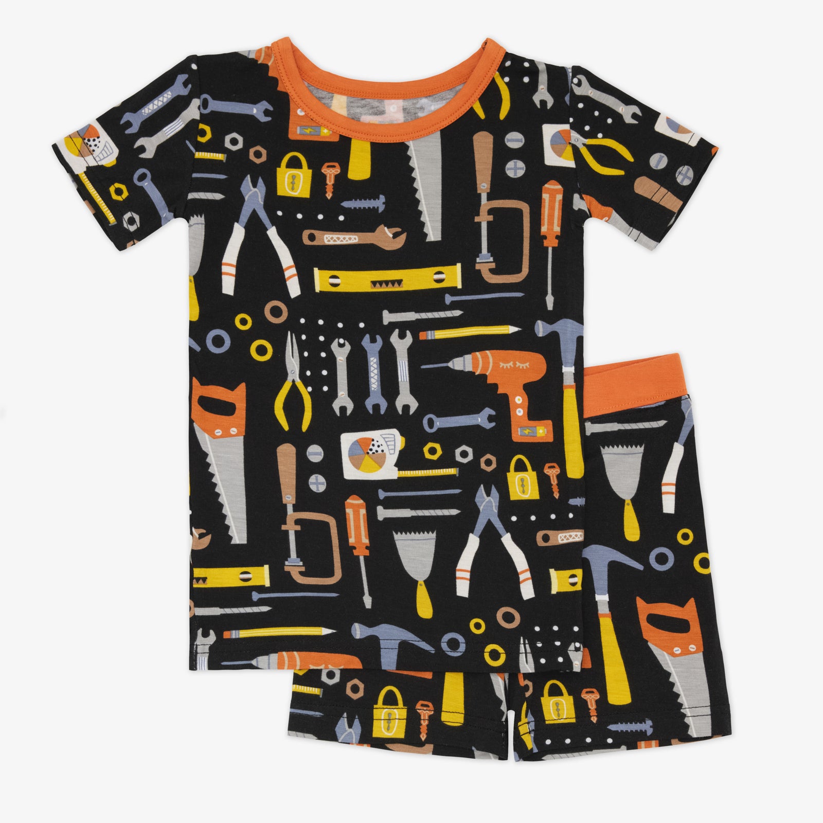 Flat lay of the Little Builders Two-Piece Short Sleeve & Shorts Pajama Set