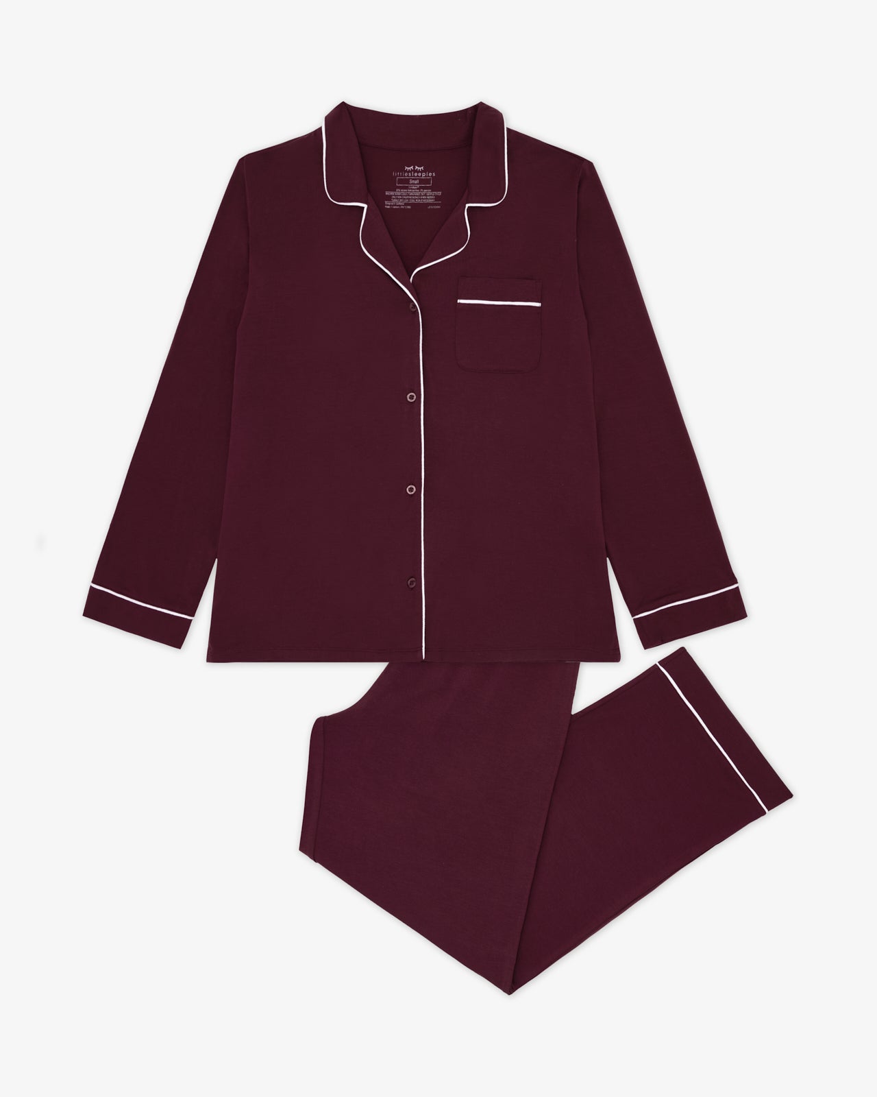 Flat lay of the Classic Burgundy Women's Long Sleeve Pajama Set