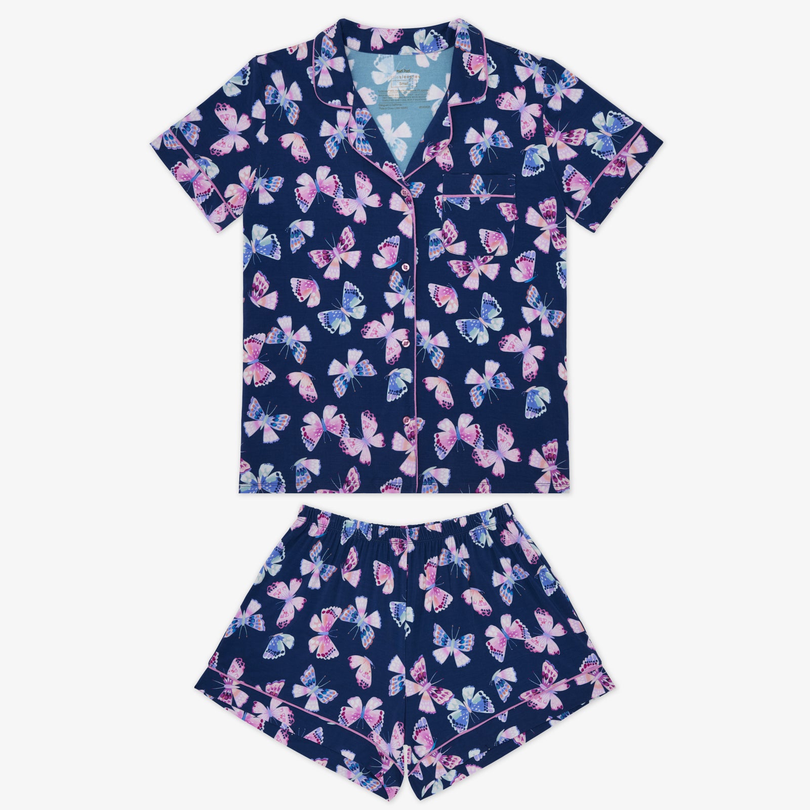 Flat lay of the Royal Butterflies Women's Short Sleeve & Shorts Pajama Set