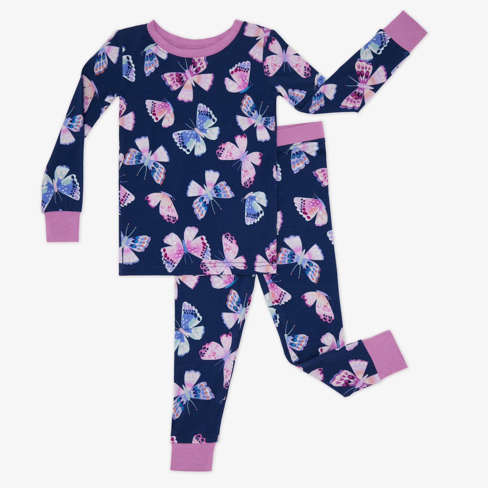 Flat lay of the Royal Butterflies Two-Piece Pajama Set