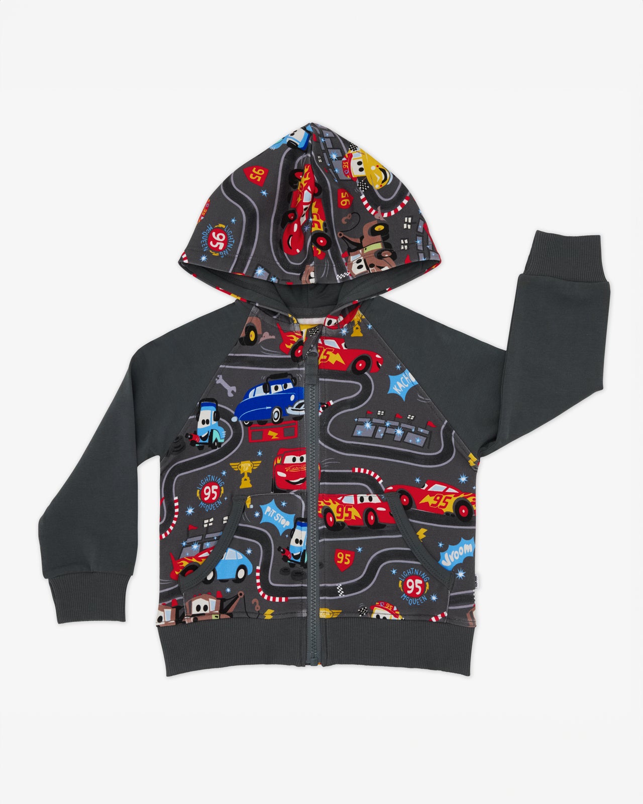 Flat lay of the Disney & Pixar Piston Cup Zip Hoodie