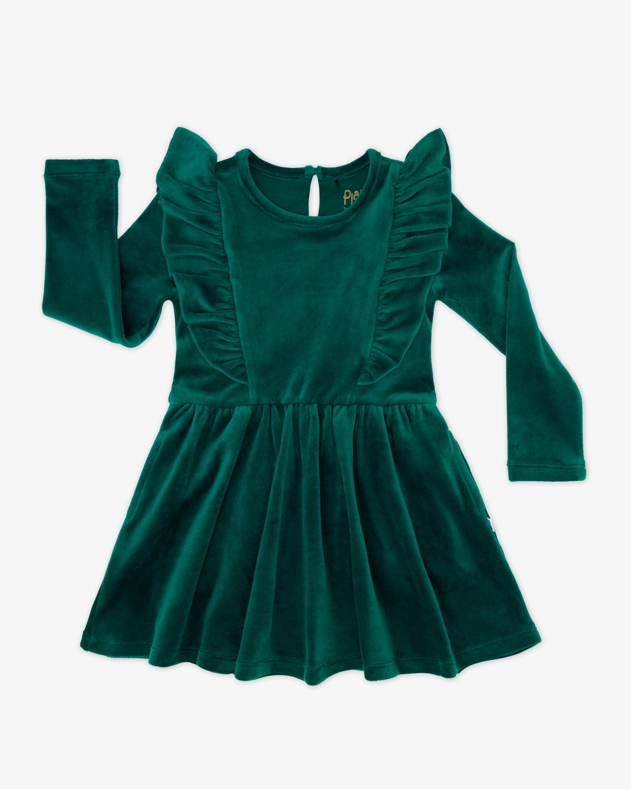 Flat lay of the Emerald Velvet Easy Fit Flutter Dress