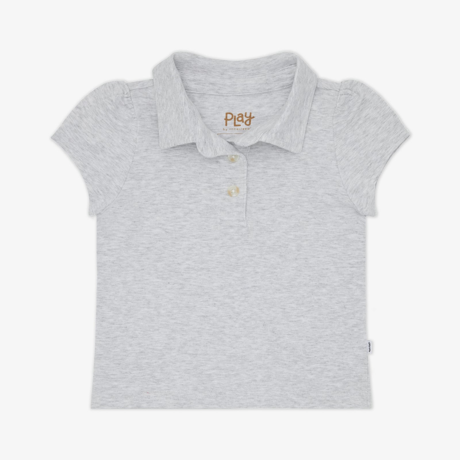 Flat lay of the Light Heather Gray Puff Sleeve Polo