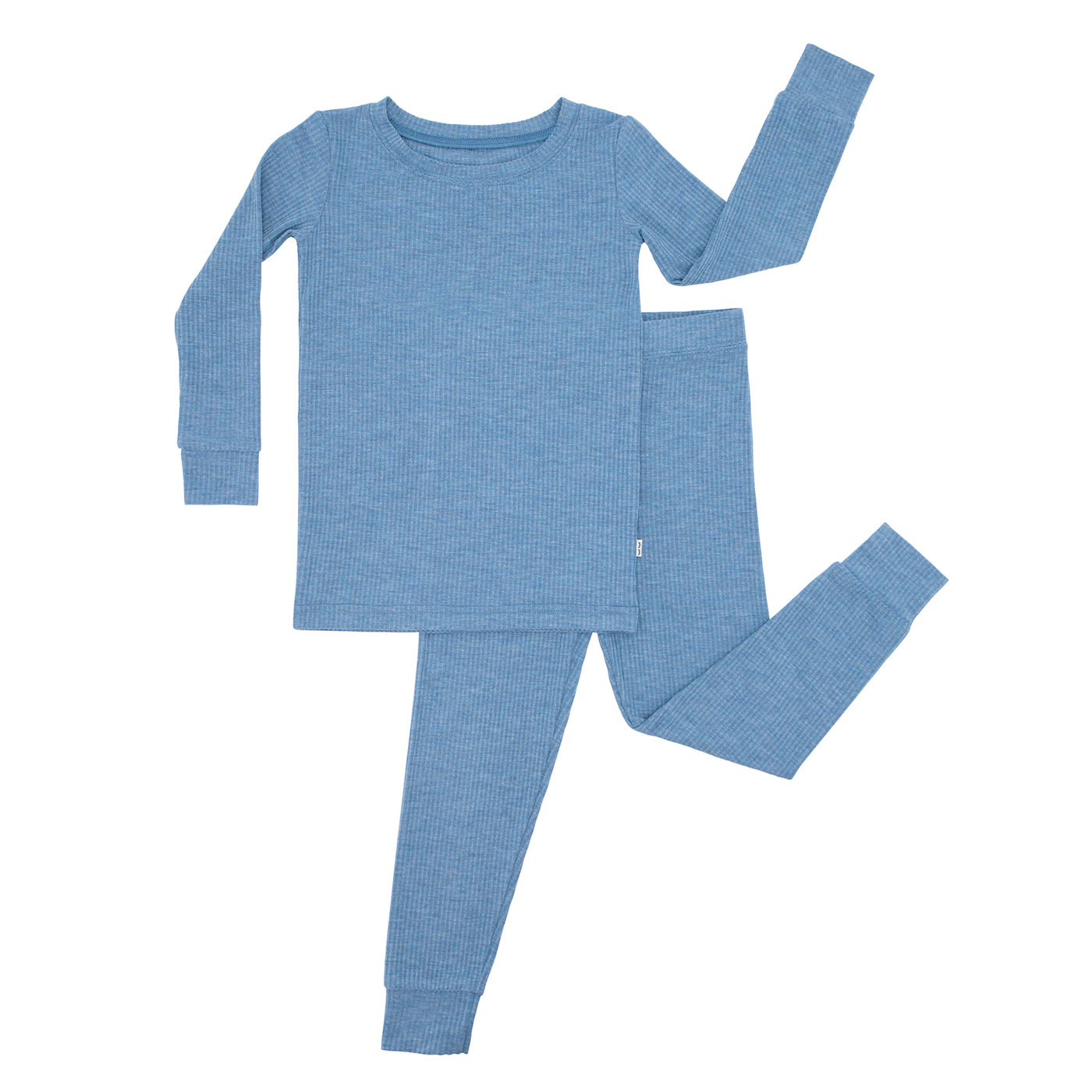 Flat lay image of Heather Blue Ribbed two-piece pajama set