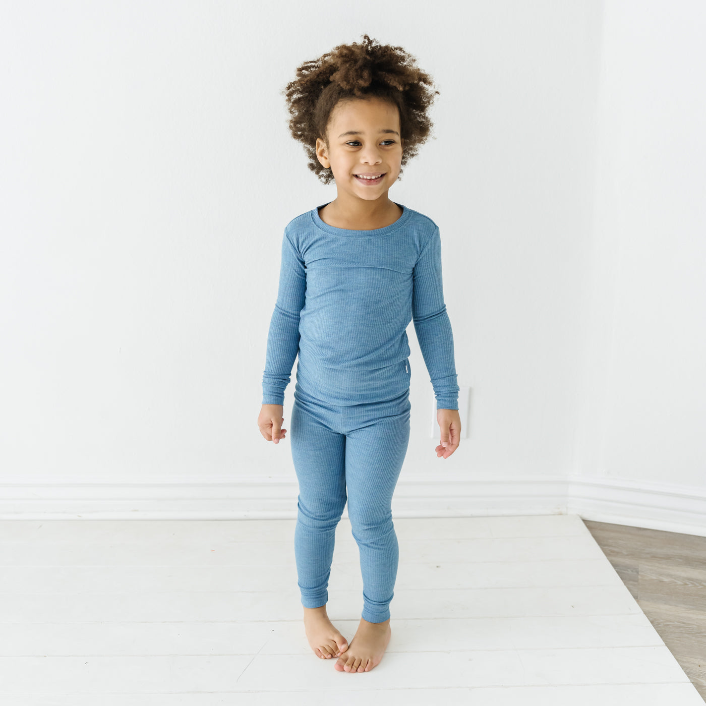 LS/P PJ Set - Heather Blue Ribbed Two-Piece Pajama Set