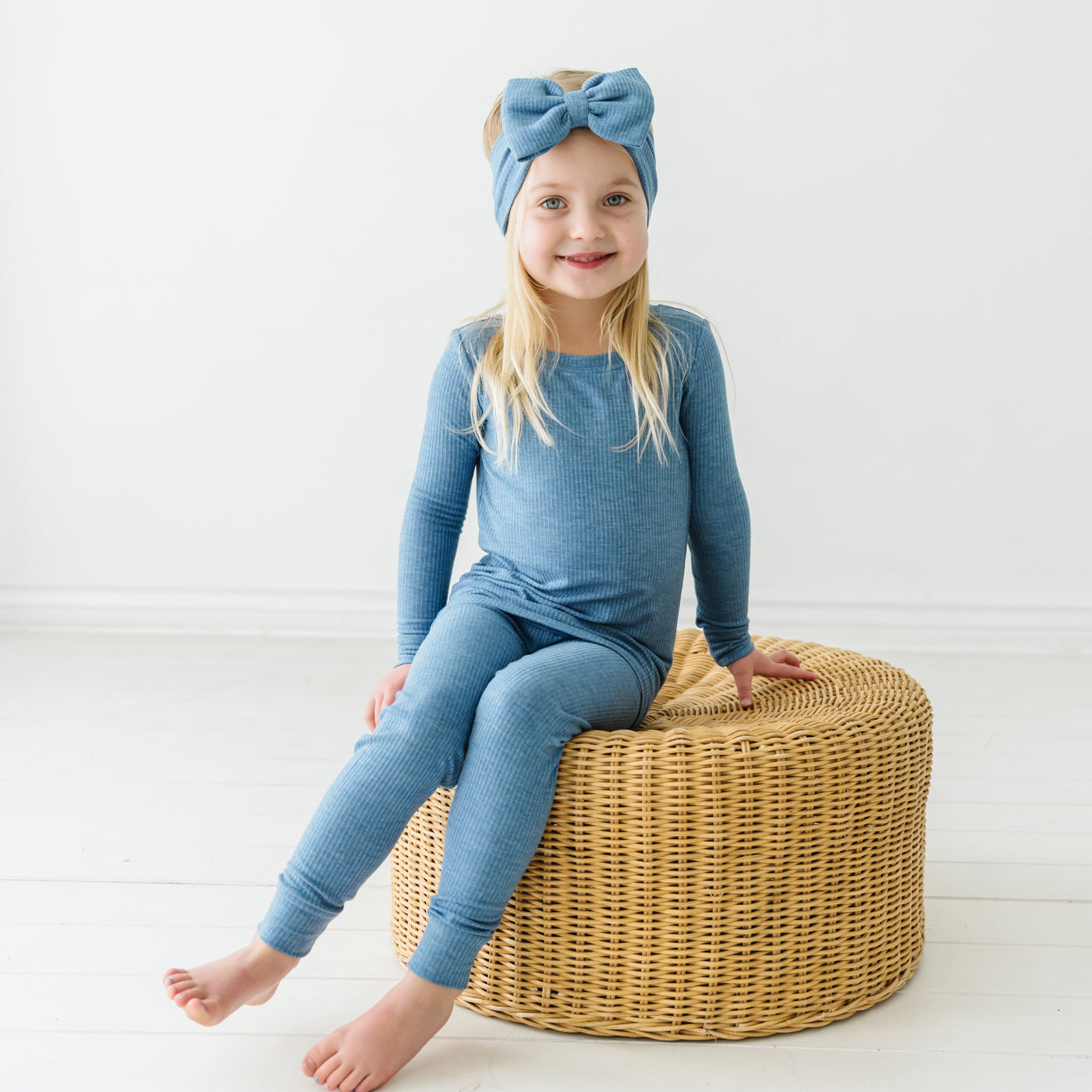 LS/P PJ Set - Heather Blue Ribbed Two-Piece Pajama Set