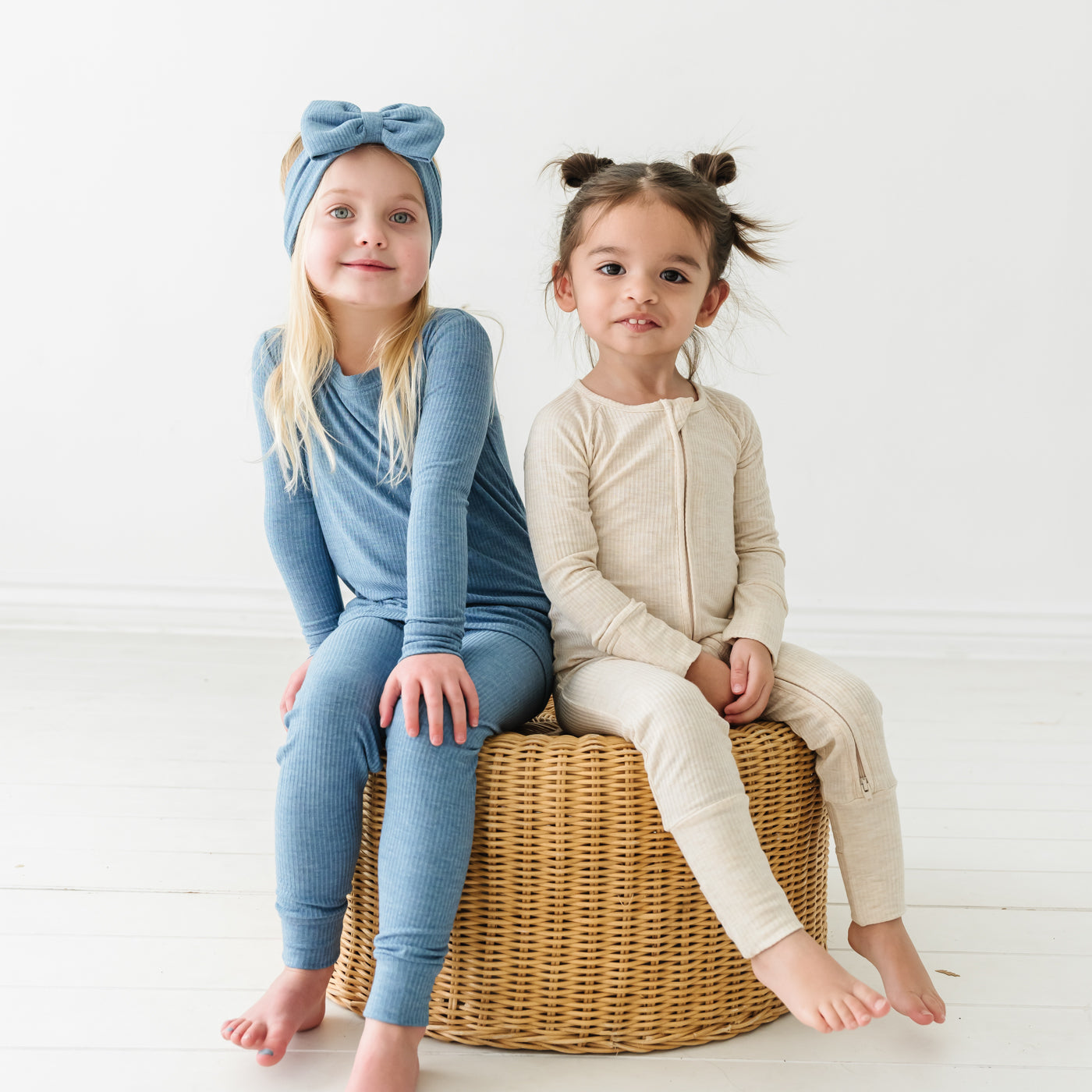 LS/P PJ Set - Heather Blue Ribbed Two-Piece Pajama Set