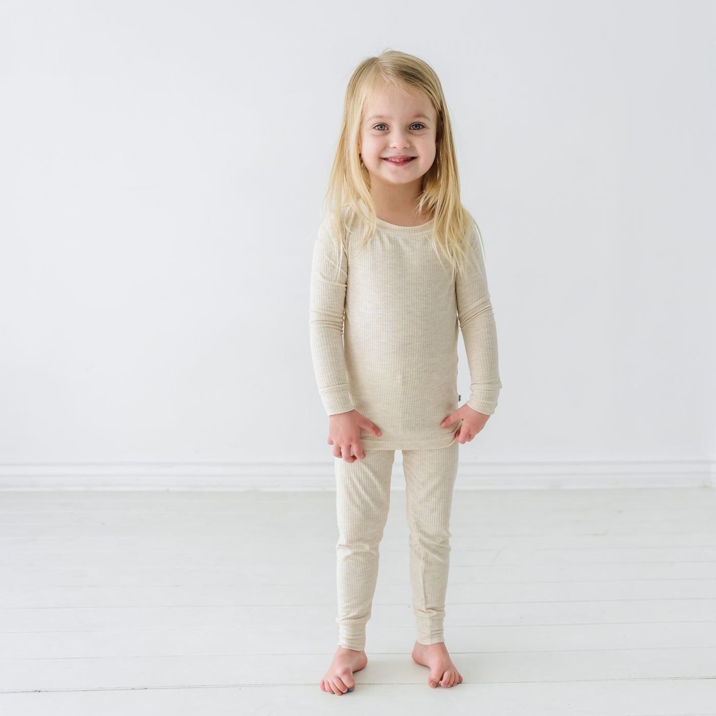 LS/P PJ Set - Heather Oatmeal Ribbed Two-Piece Pajama Set