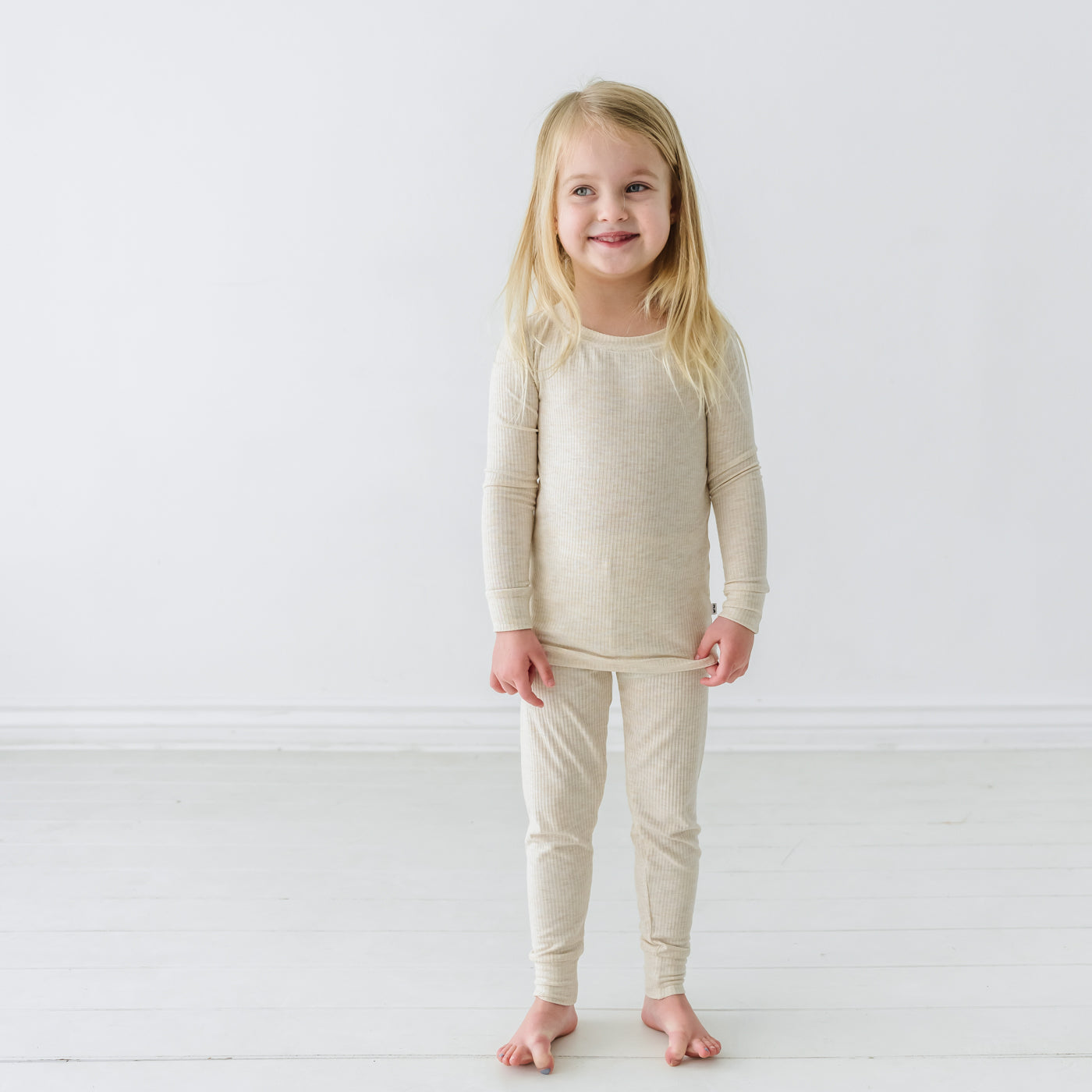 LS/P PJ Set - Heather Oatmeal Ribbed Two-Piece Pajama Set