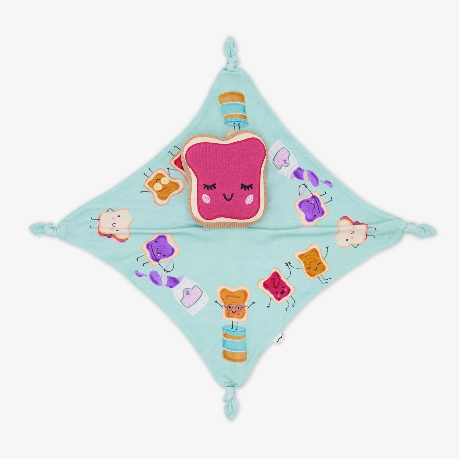 Flat lay of the jelly side of the Sammie the PB & J Sleepyhead Lovey