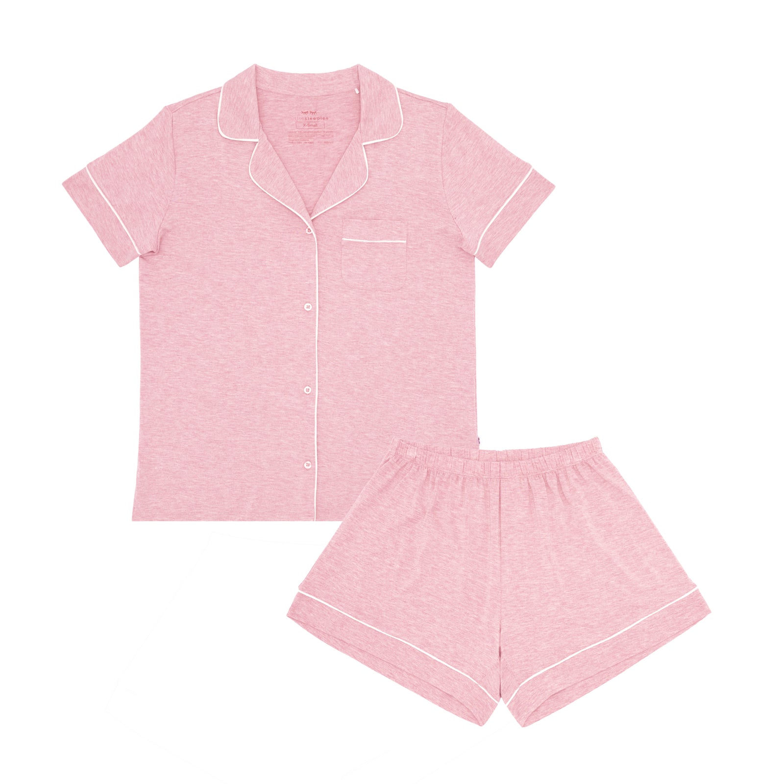 Flat lay image of a women's Heather Mauve short sleeve and shorts pajama set