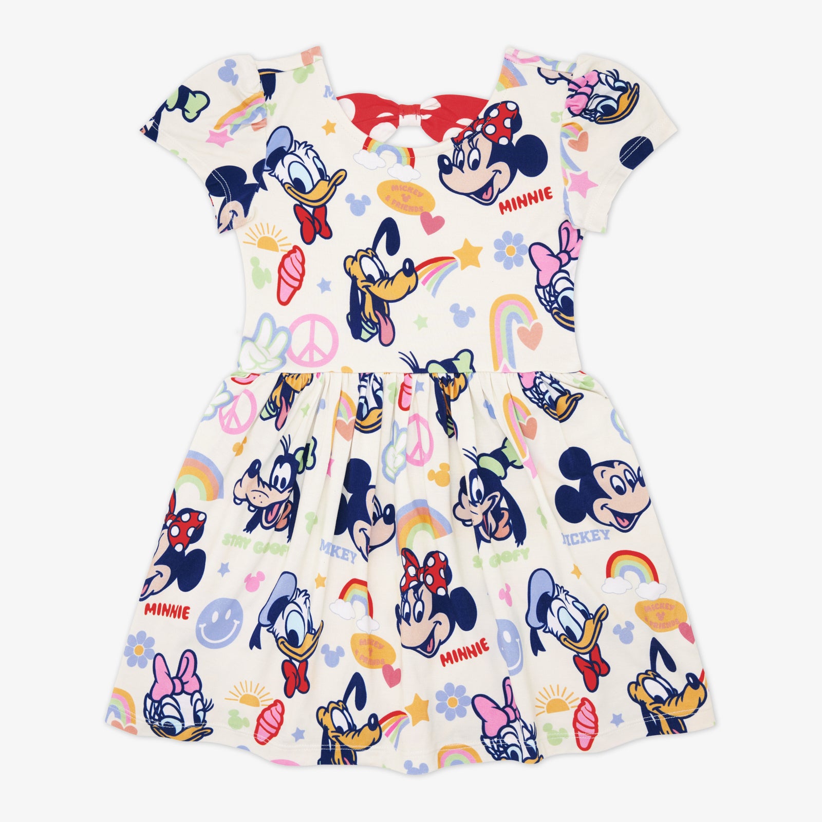 Flat lay of the Disney Mickey's Clubhouse Bow Back Skater Dress