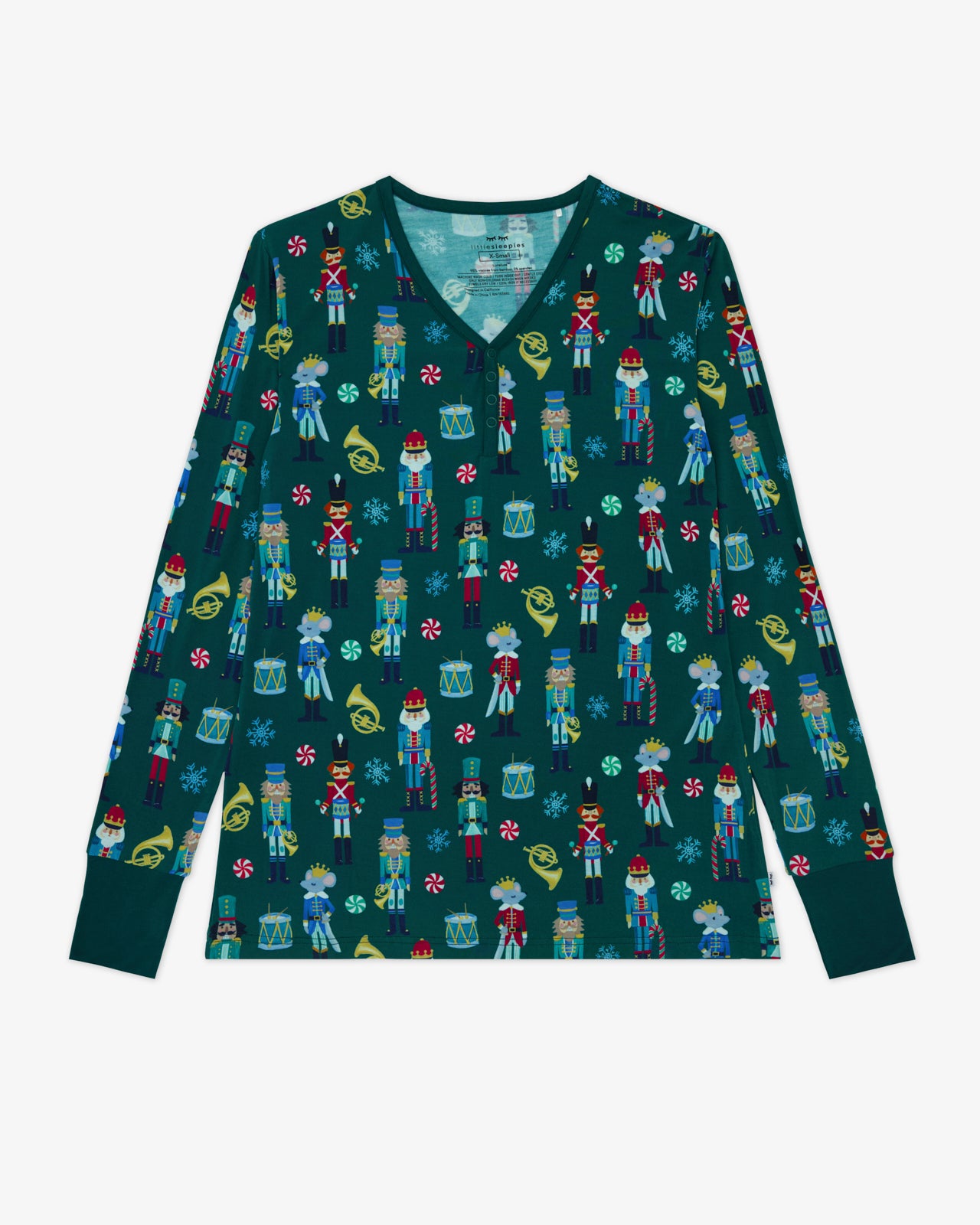 Flat lay of the Nutcracker March Women's Long Sleeve Pajama Top