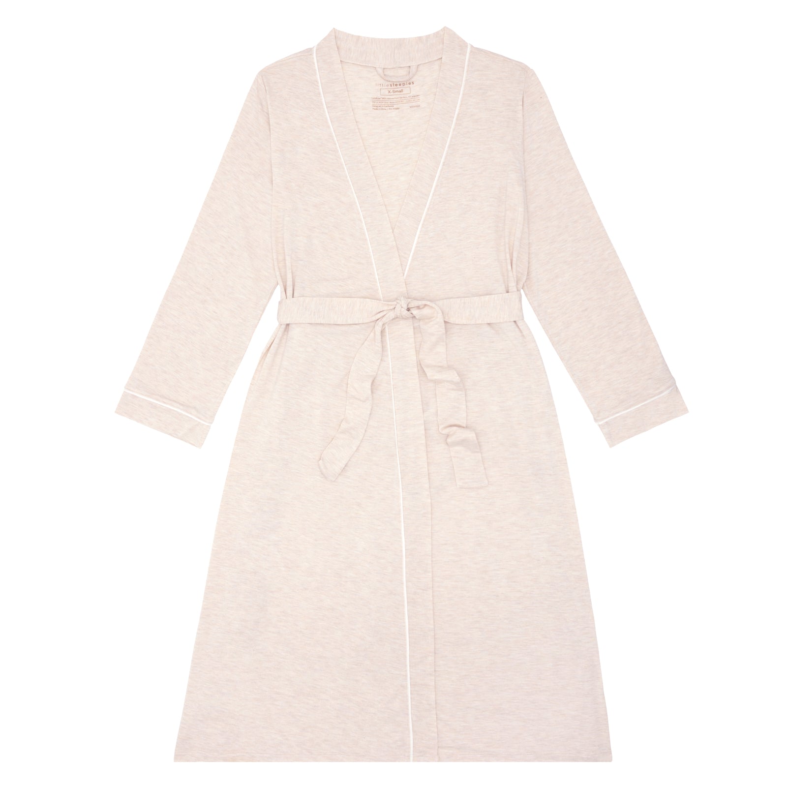 Flat lay image of a women's Heather Oatmeal robe