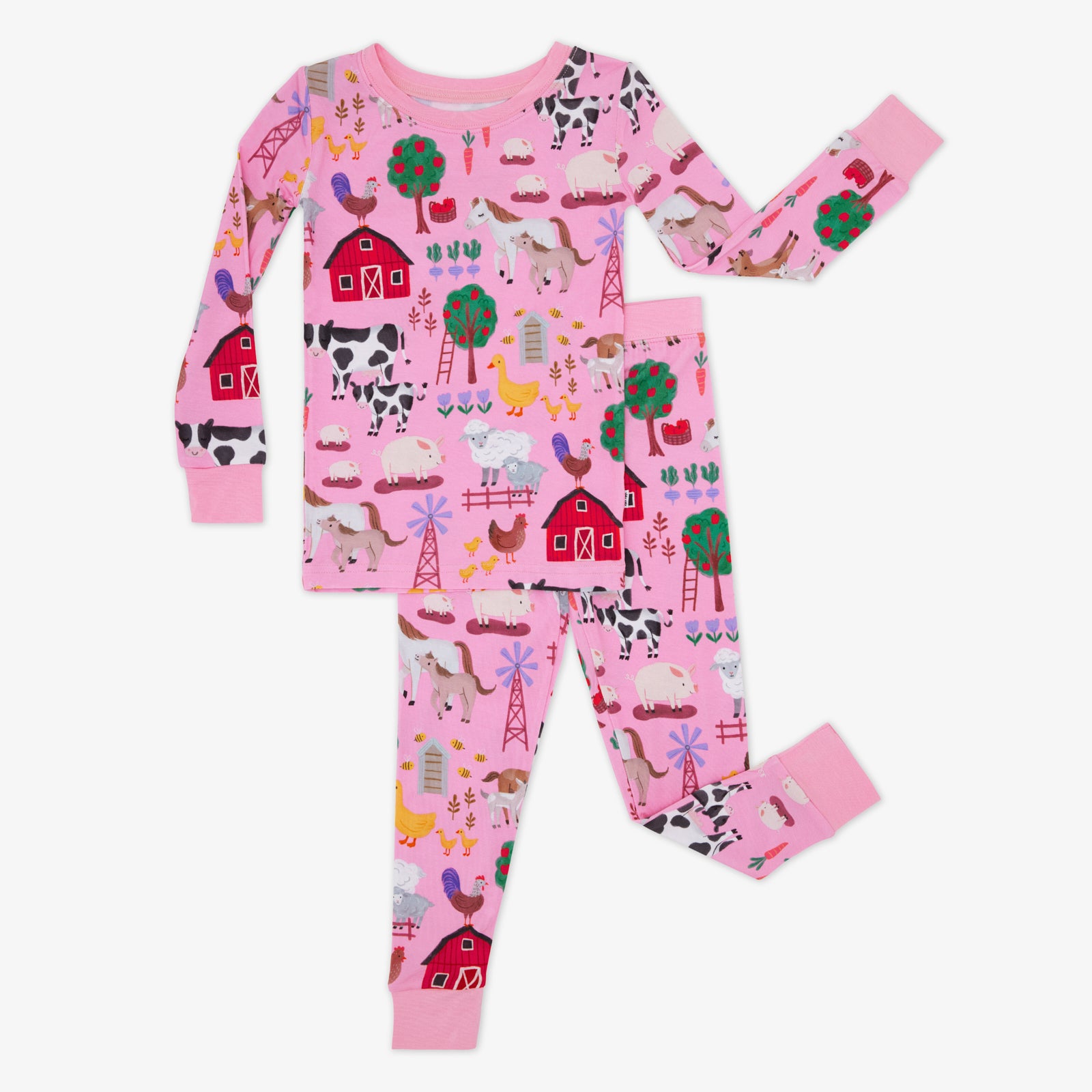 Flat lay of the Pink Farm Fam Two-Piece Pajama Set
