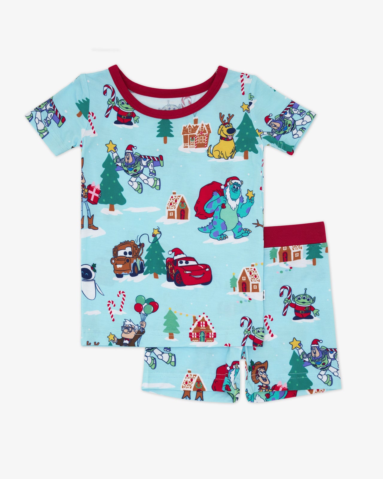 Flat lay of the Disney & Pixar Christmas Village Two-Piece Short Sleeve & Shorts Pajama Set